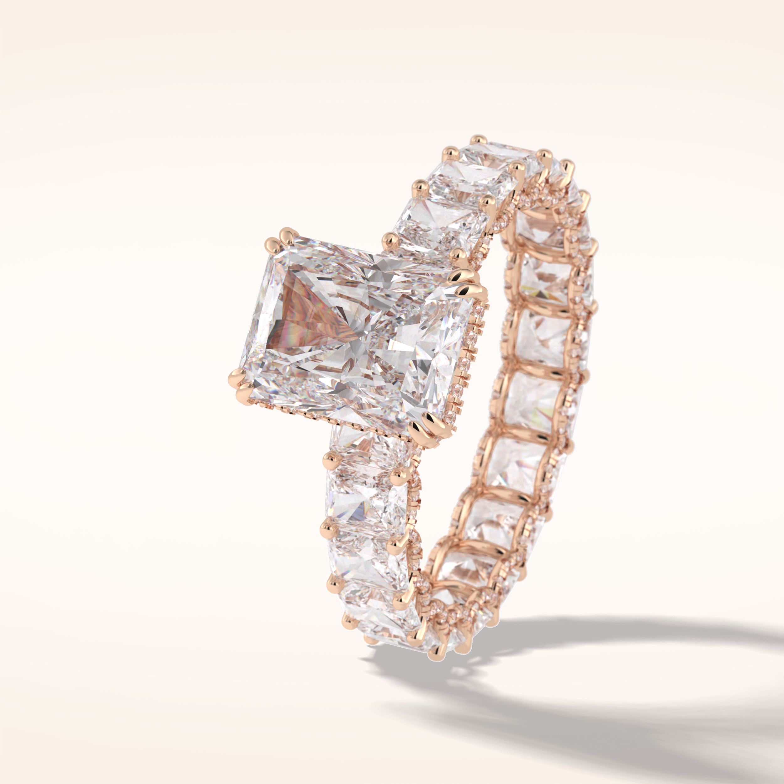 3 CT Radiant Shaped Pave Moissanite Engagement Ring