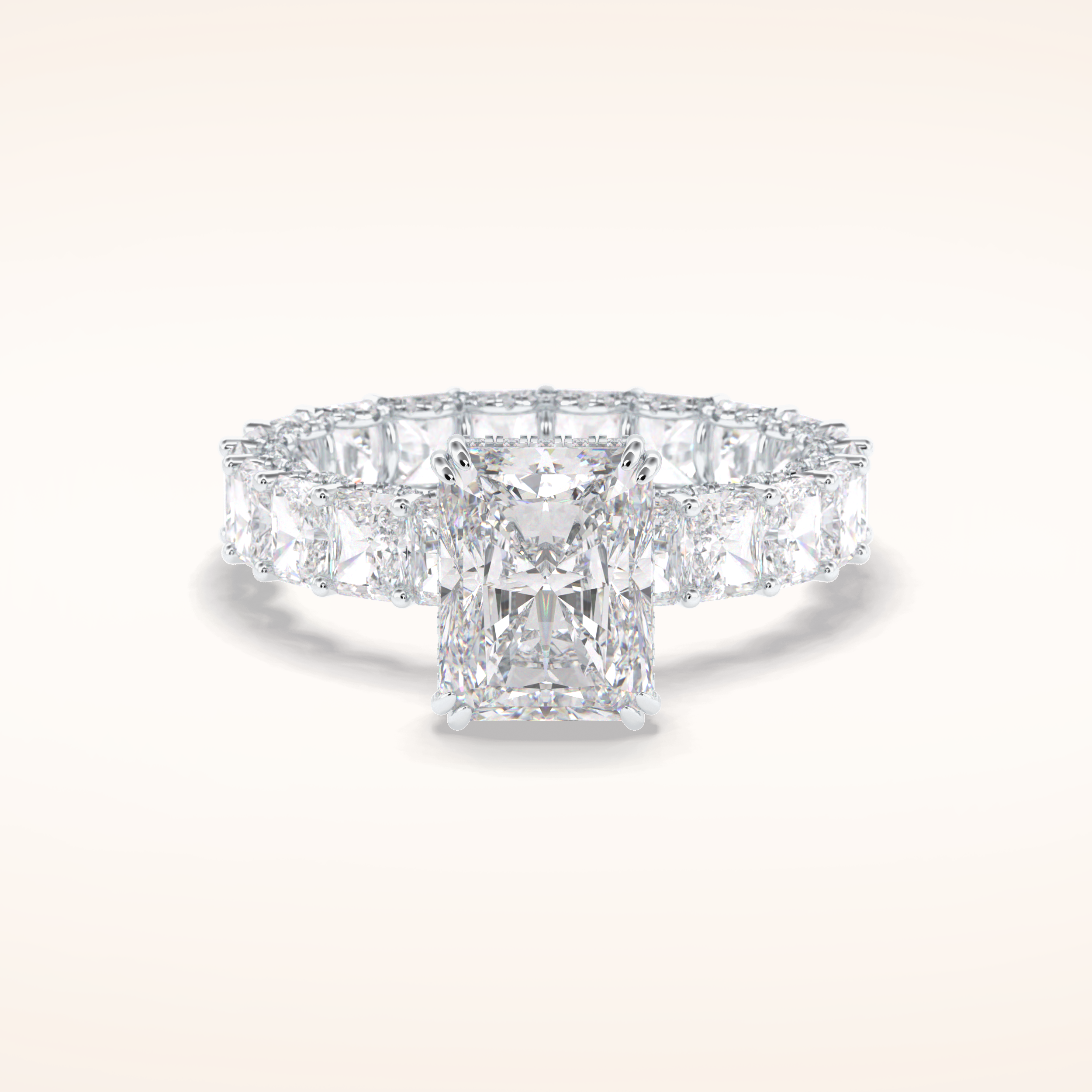 3 CT Radiant Shaped Pave Moissanite Engagement Ring
