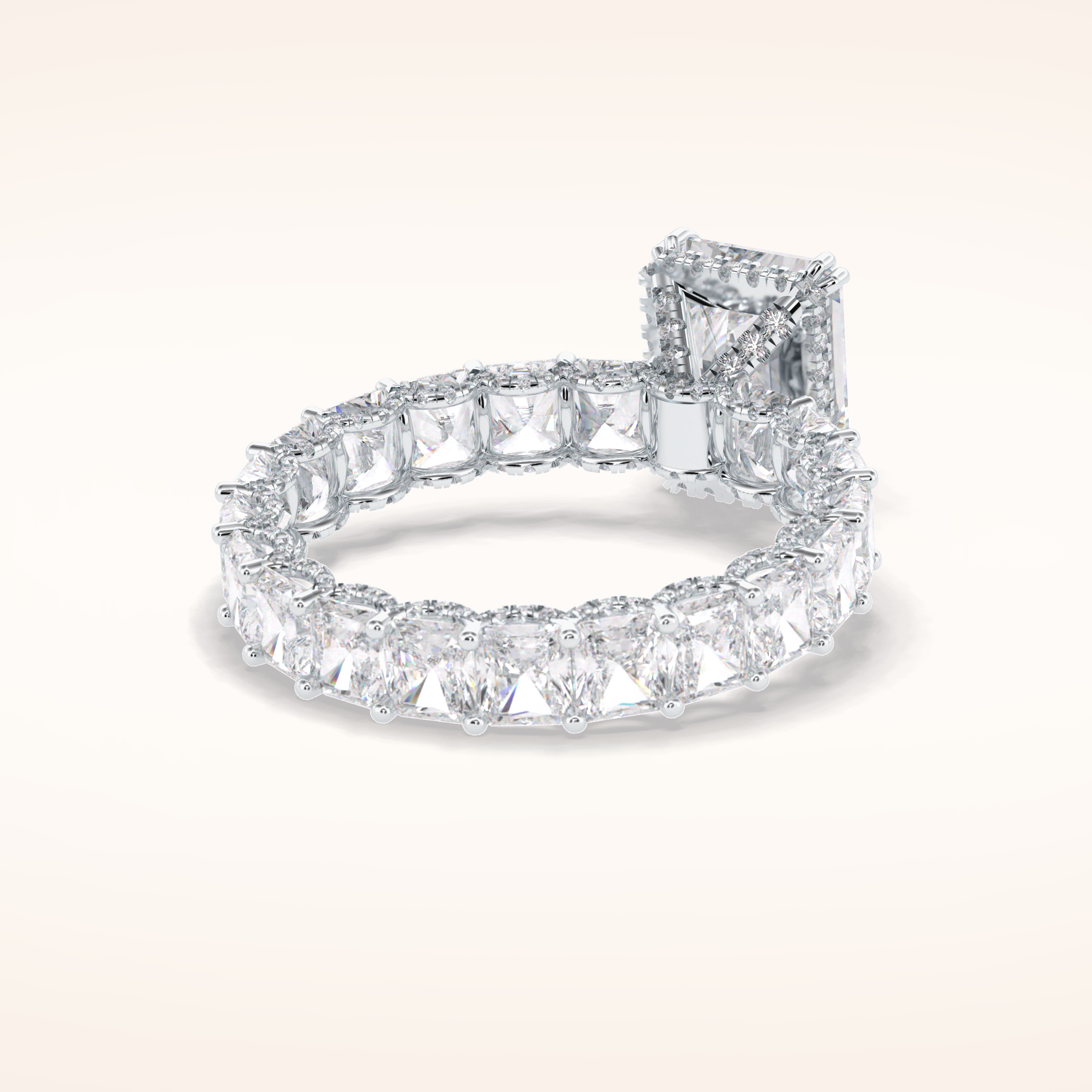 3 CT Radiant Shaped Pave Moissanite Engagement Ring