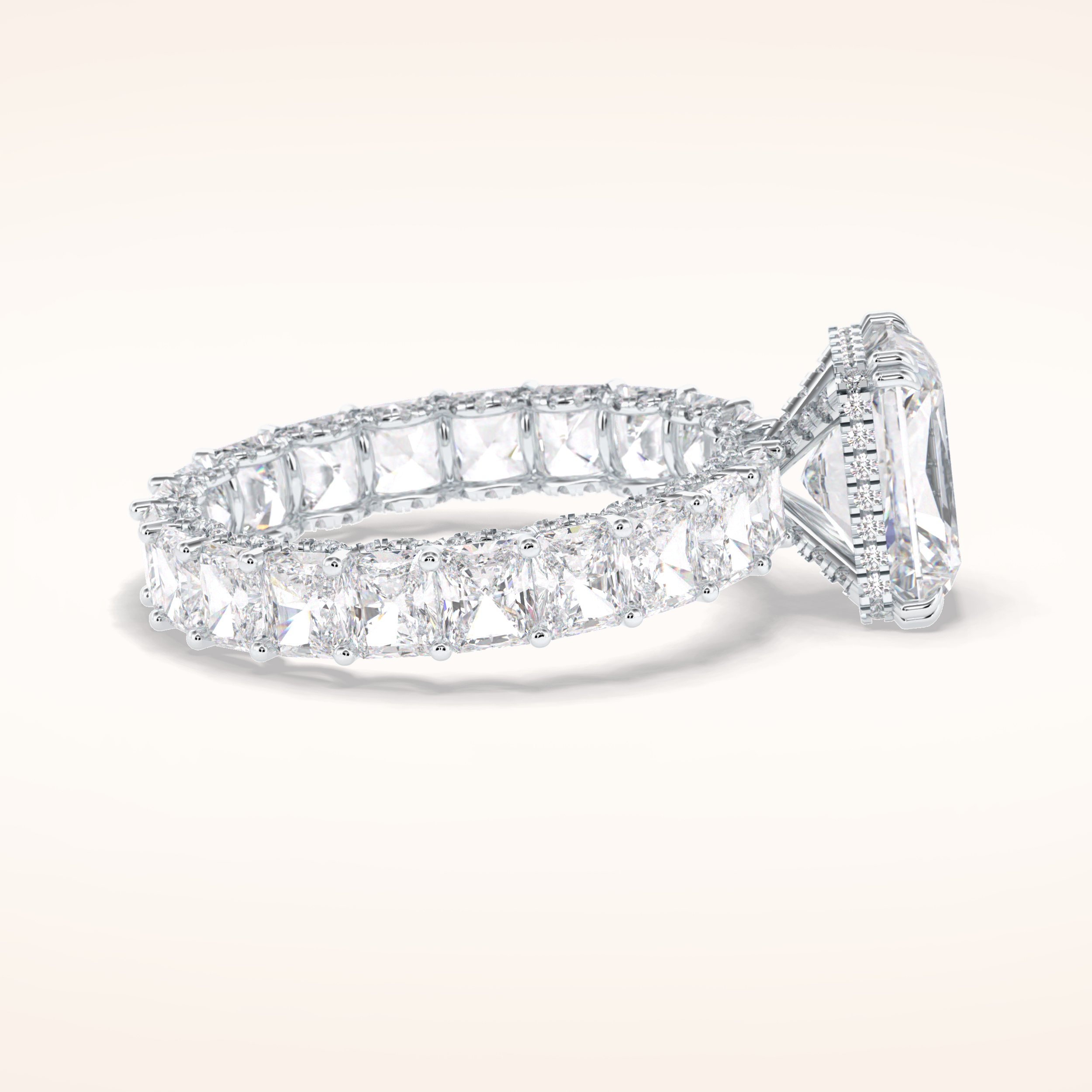3 CT Radiant Shaped Pave Moissanite Engagement Ring