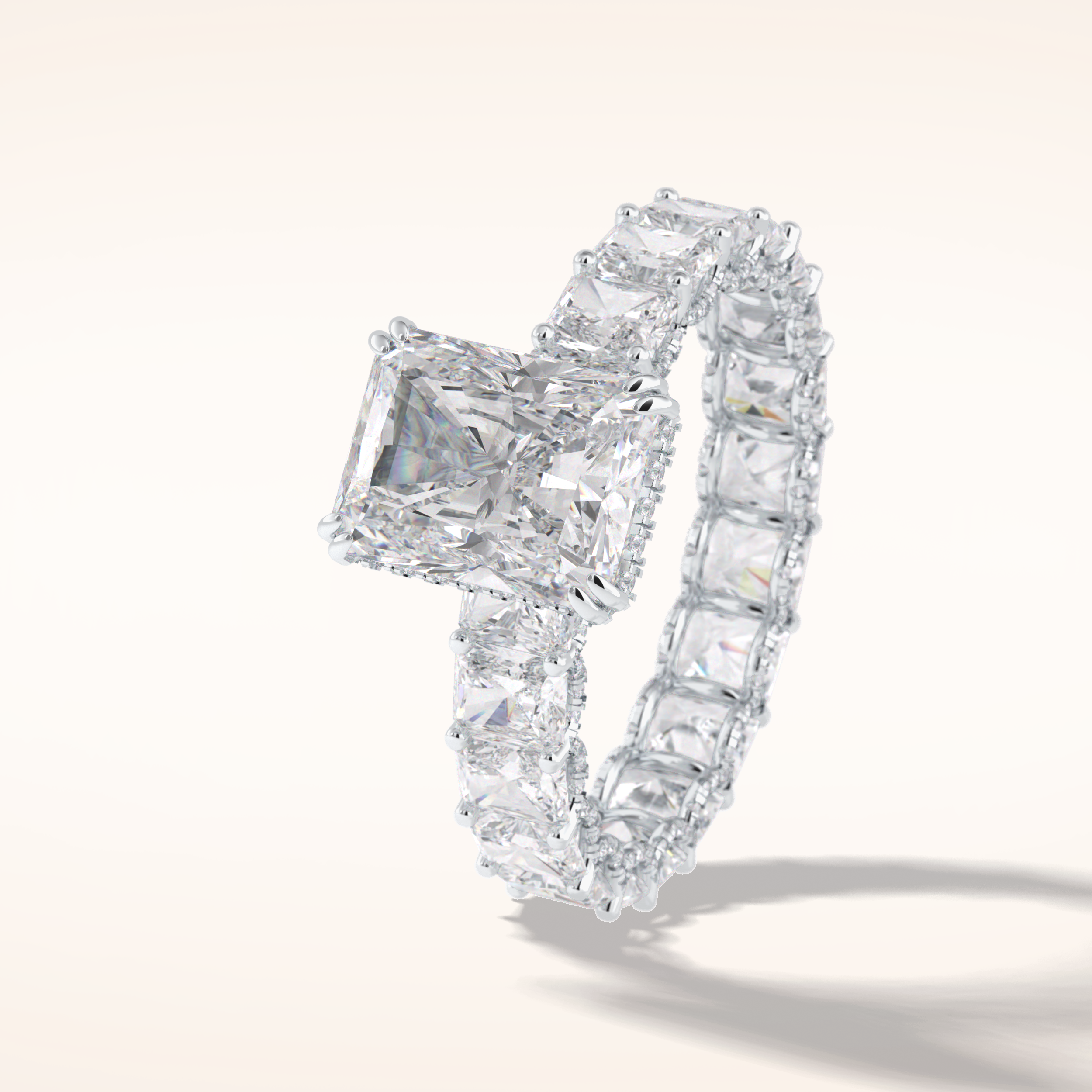 3 CT Radiant Shaped Pave Moissanite Engagement Ring