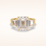 4 CT Emerald Shaped Three Stone Moissanite Engagement Ring