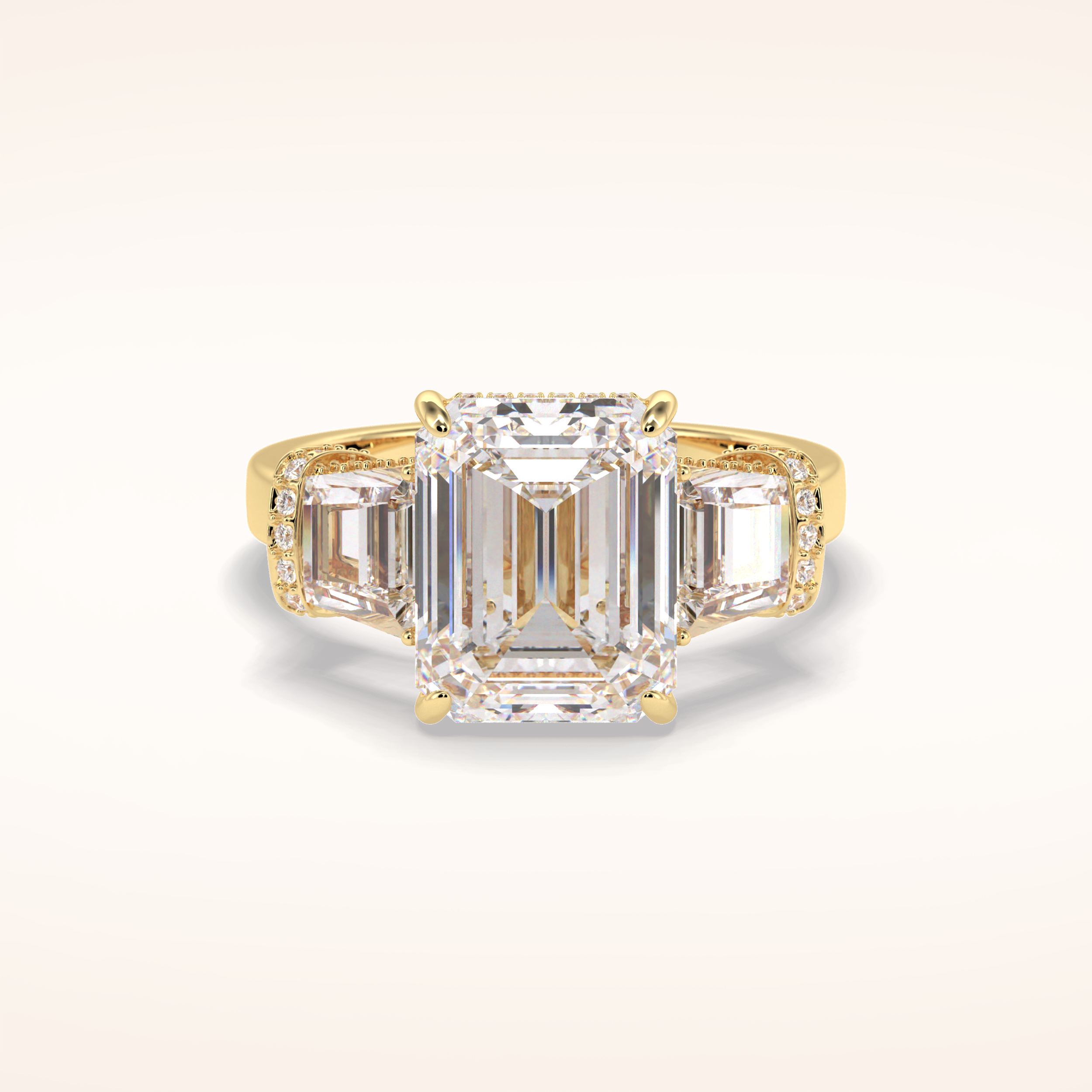4 CT Emerald Shaped Three Stone Moissanite Engagement Ring
