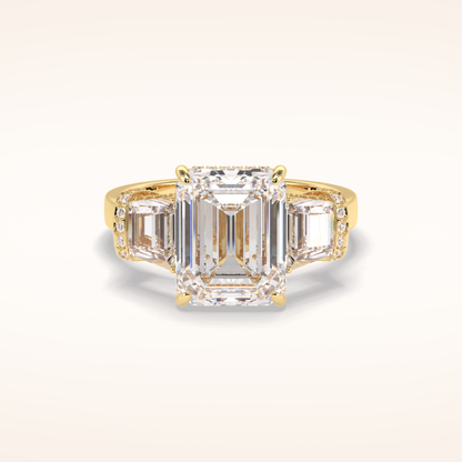 4 CT Emerald Shaped Three Stone Moissanite Engagement Ring