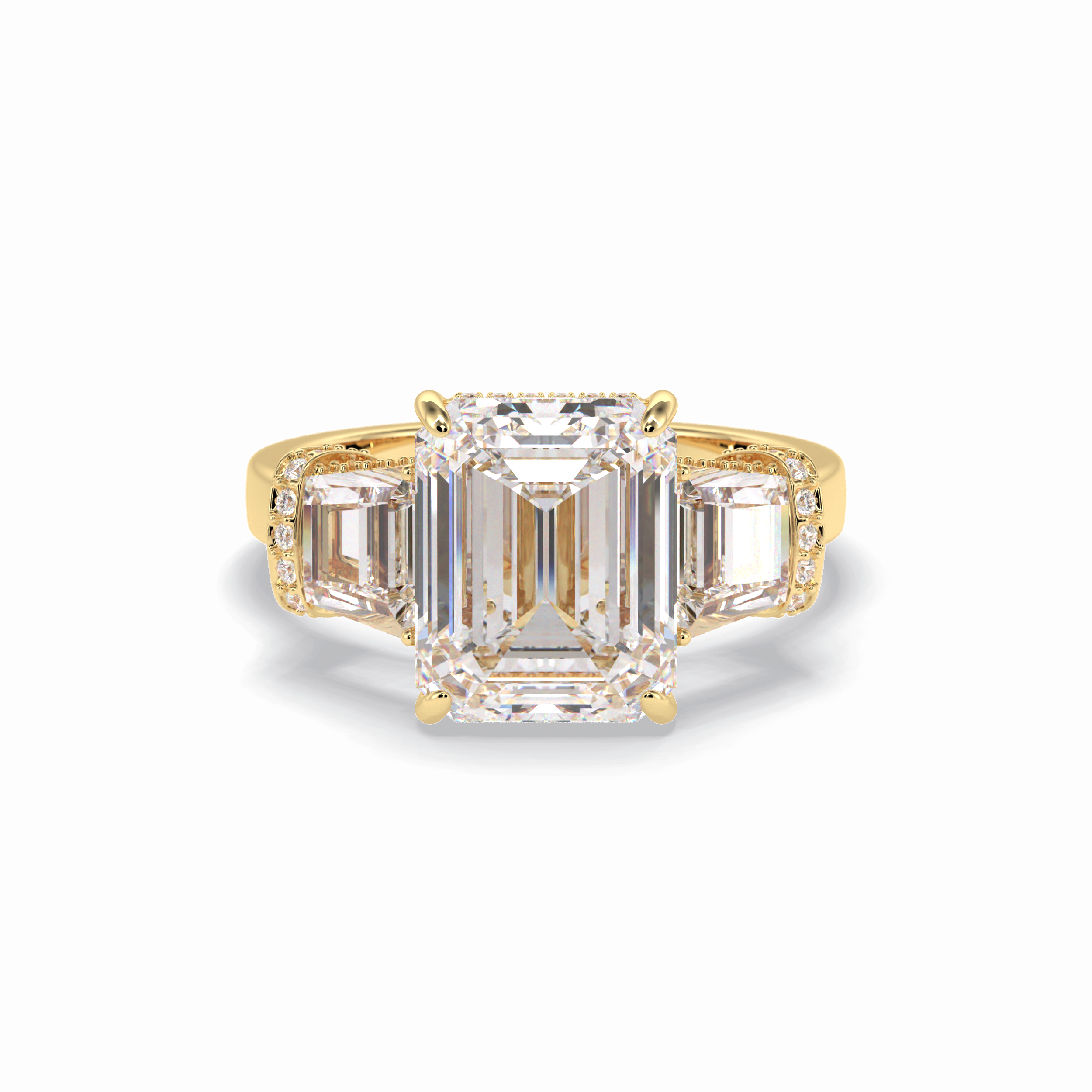 Emerald Three Stone Lab Grown Diamond Engagement Ring
