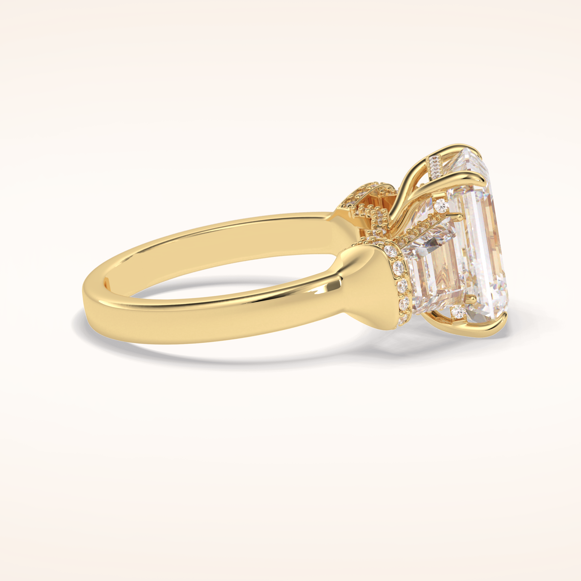 4 CT Emerald Shaped Three Stone Moissanite Engagement Ring