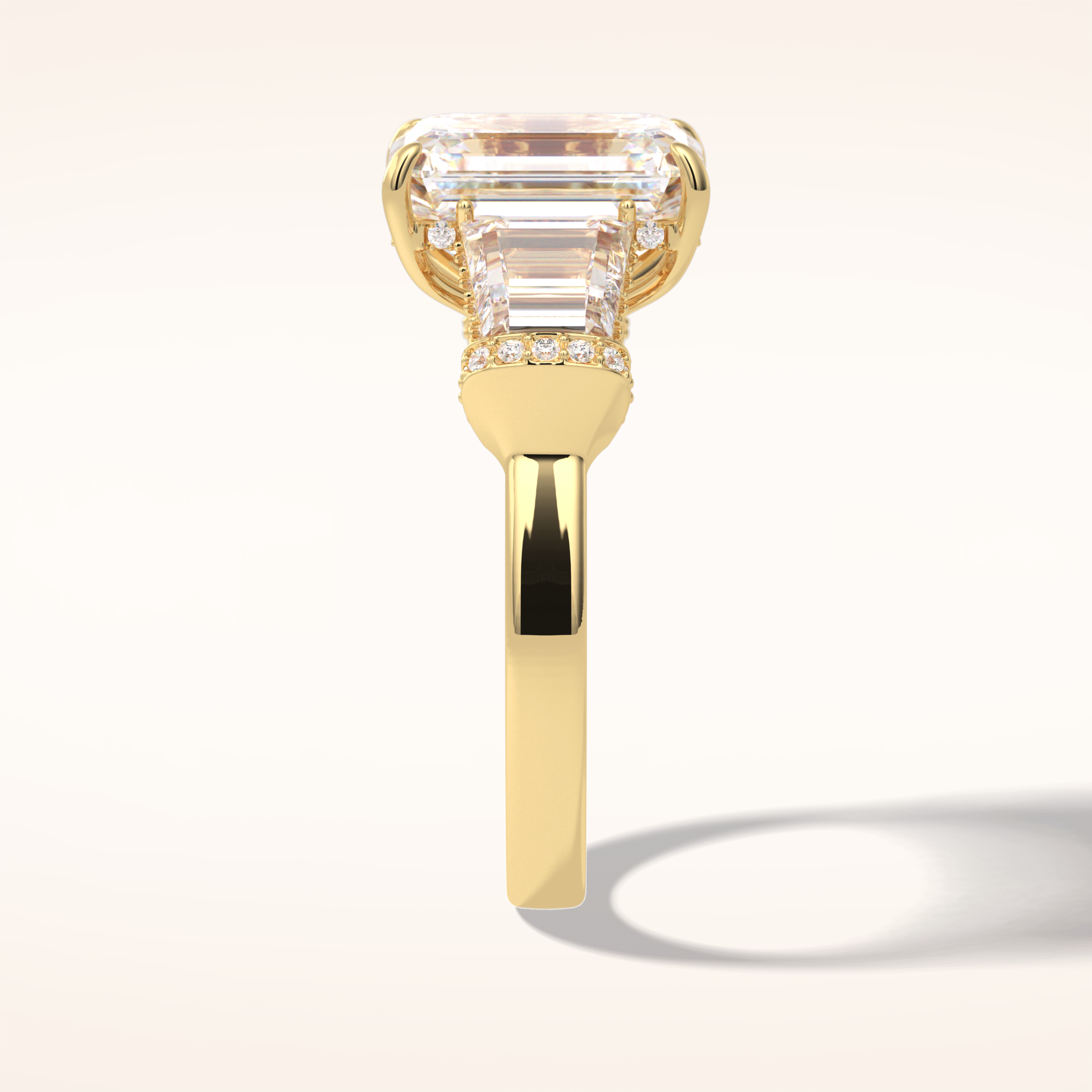 4 CT Emerald Shaped Three Stone Moissanite Engagement Ring