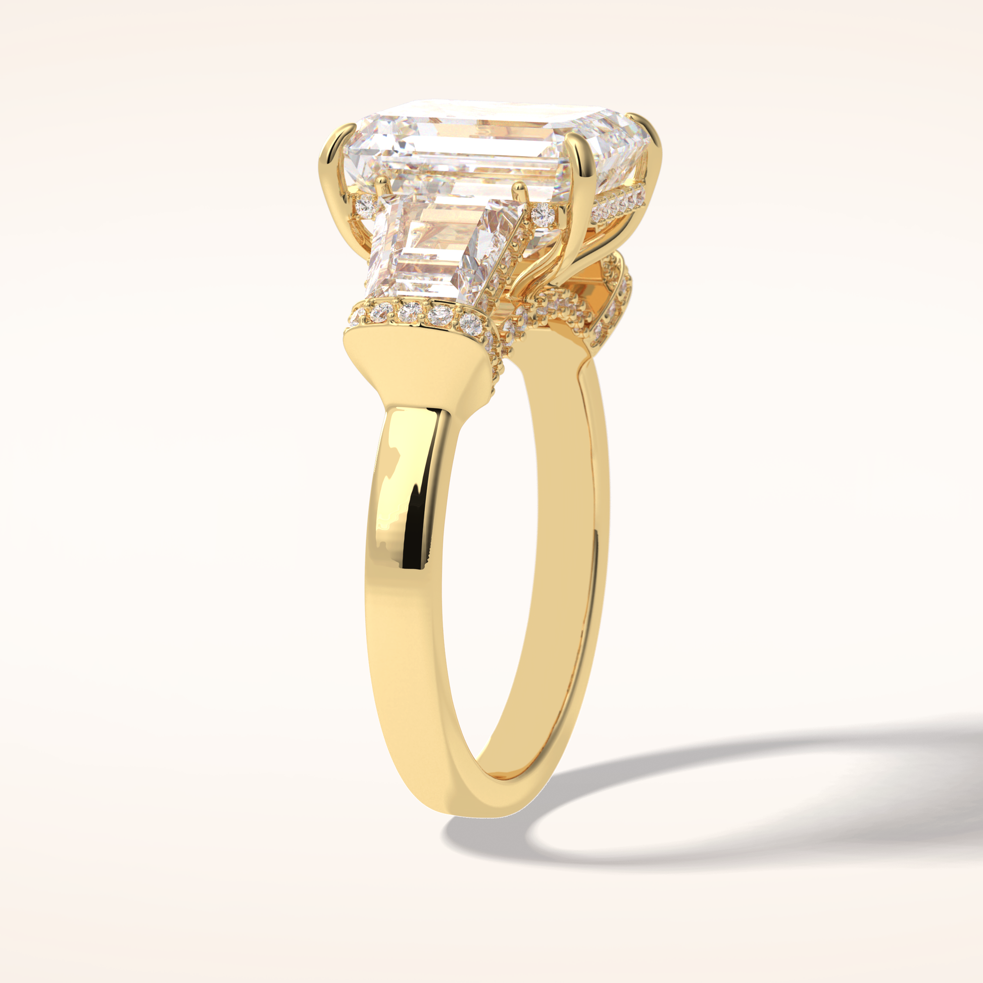 4 CT Emerald Shaped Three Stone Moissanite Engagement Ring