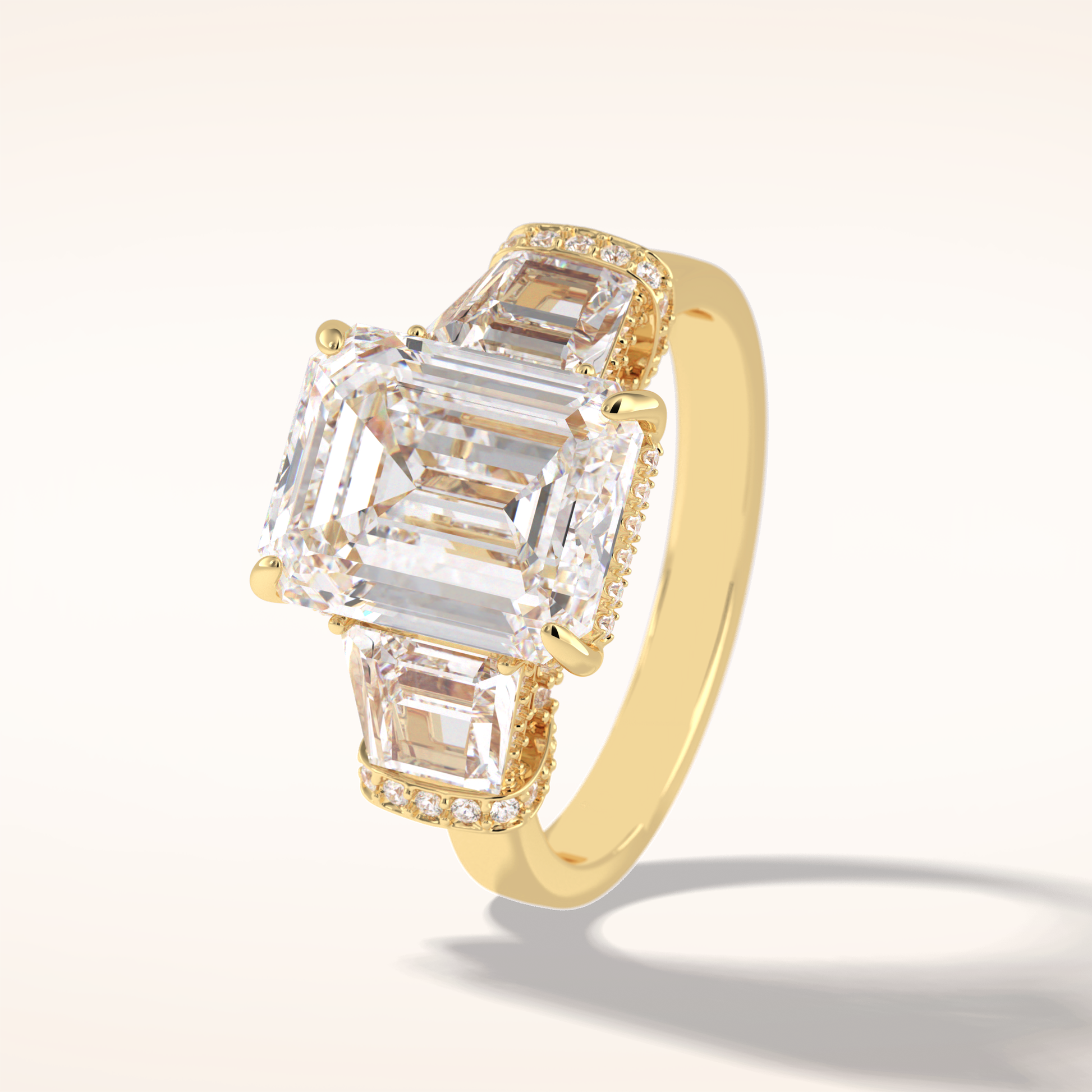 4 CT Emerald Shaped Three Stone Moissanite Engagement Ring