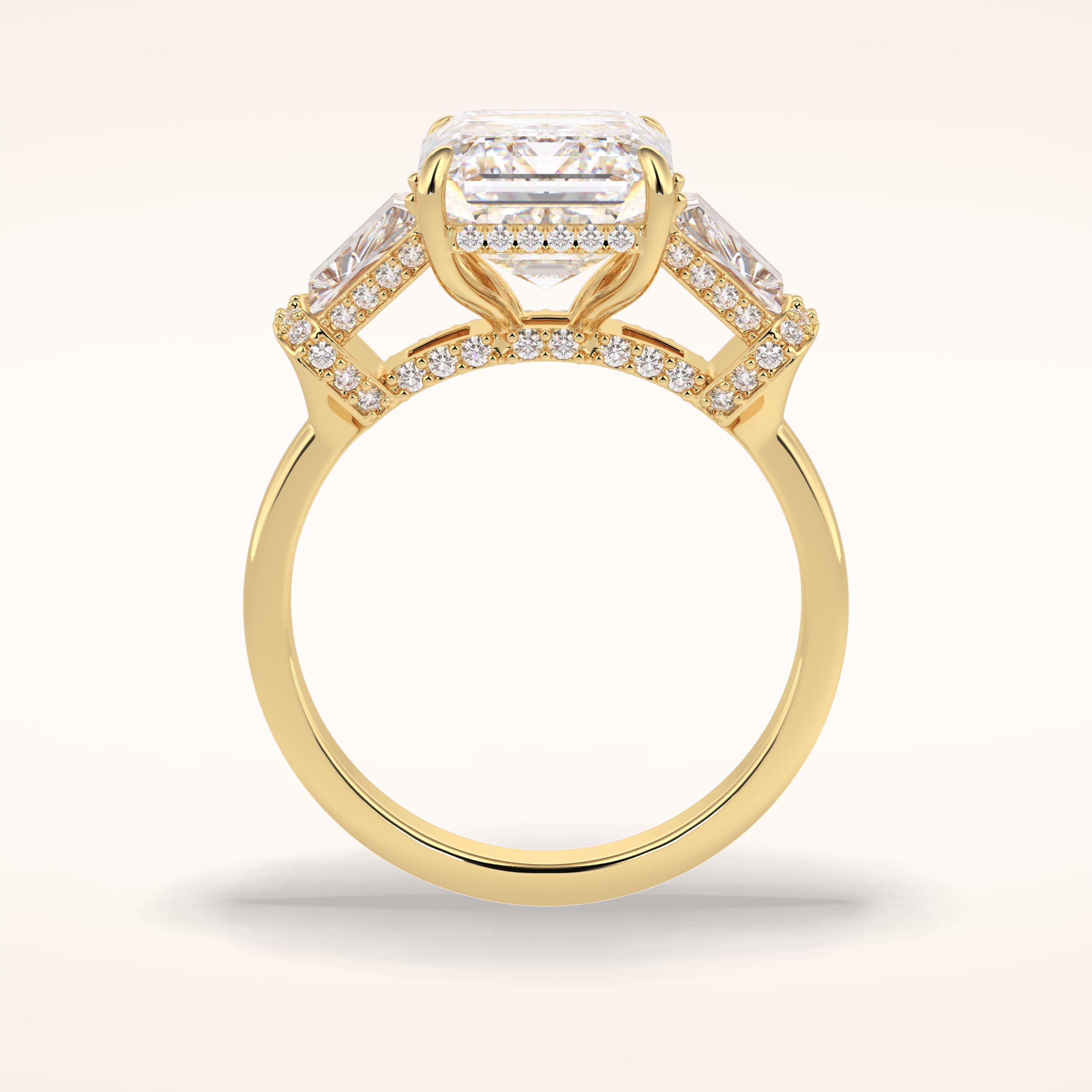 4 CT Emerald Shaped Three Stone Moissanite Engagement Ring
