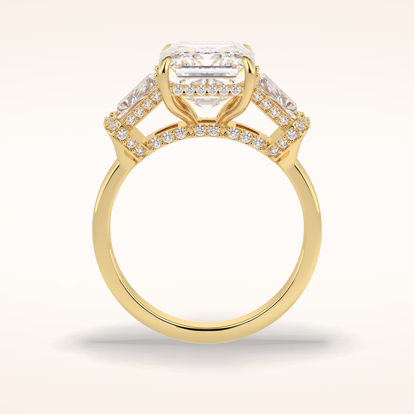 4 CT Emerald Shaped Three Stone Moissanite Engagement Ring