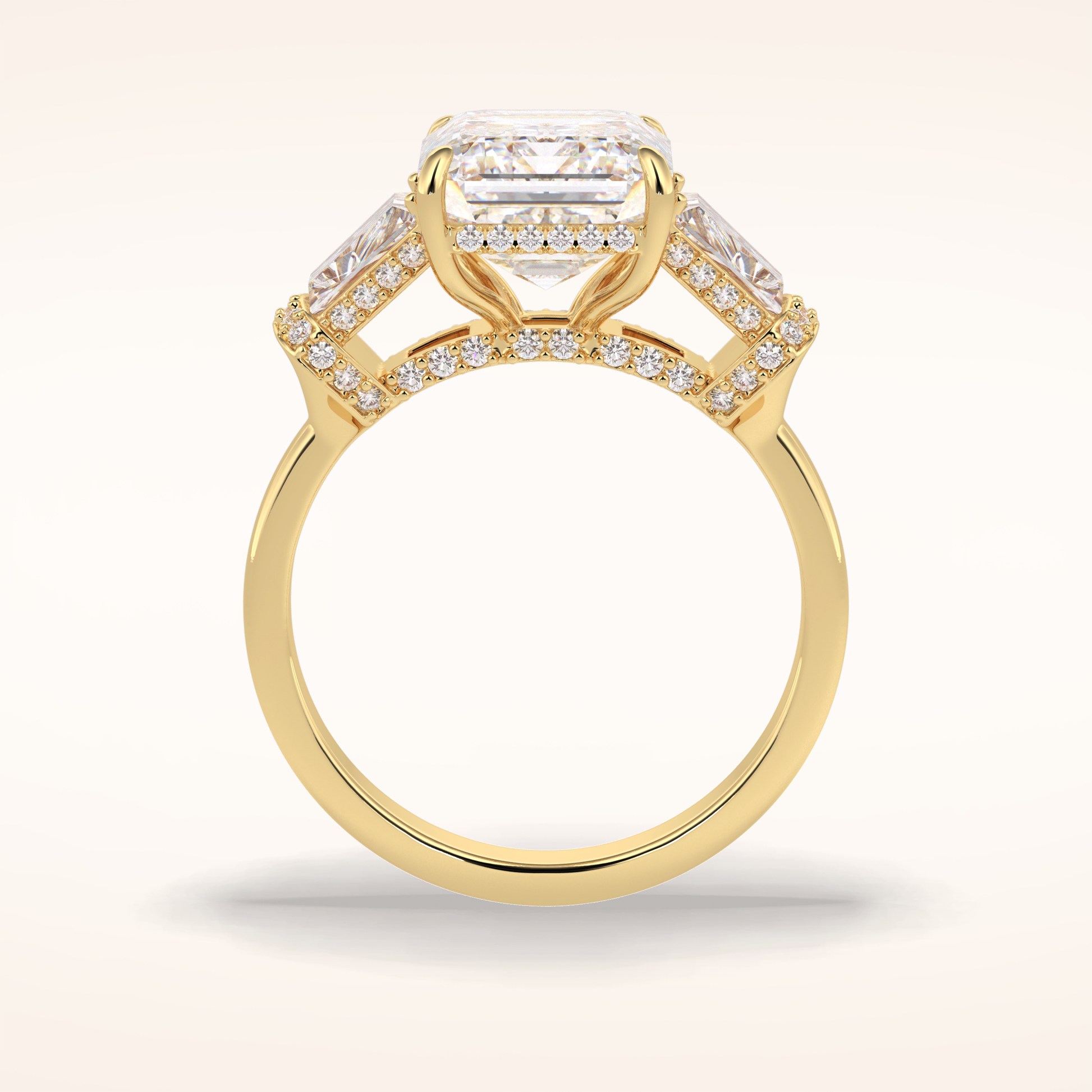 4 CT Emerald Shaped Three Stone Moissanite Engagement Ring