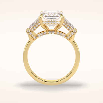 4 CT Emerald Shaped Three Stone Moissanite Engagement Ring