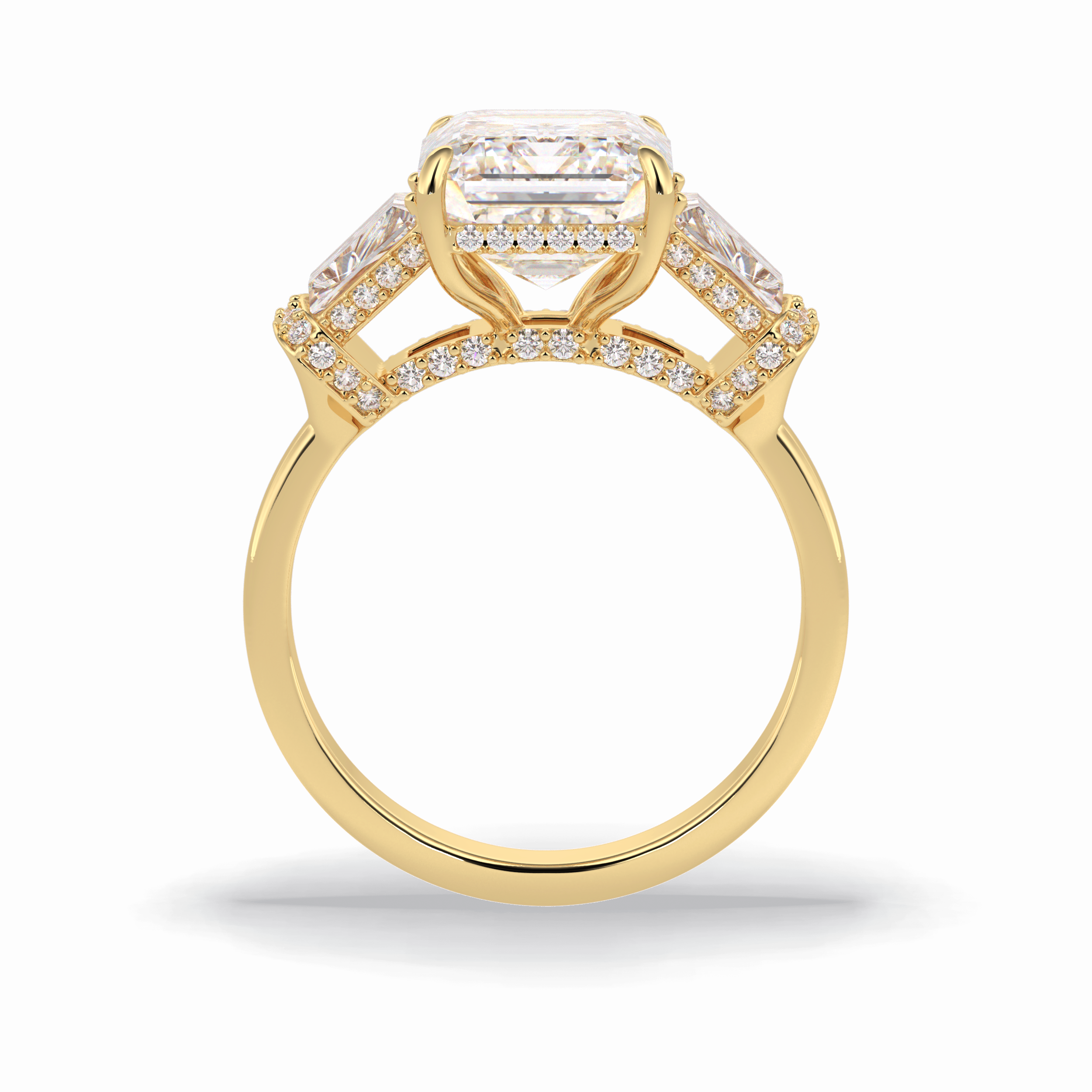 Emerald Three Stone Lab Grown Diamond Engagement Ring