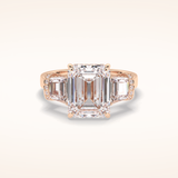 4 CT Emerald Shaped Three Stone Moissanite Engagement Ring