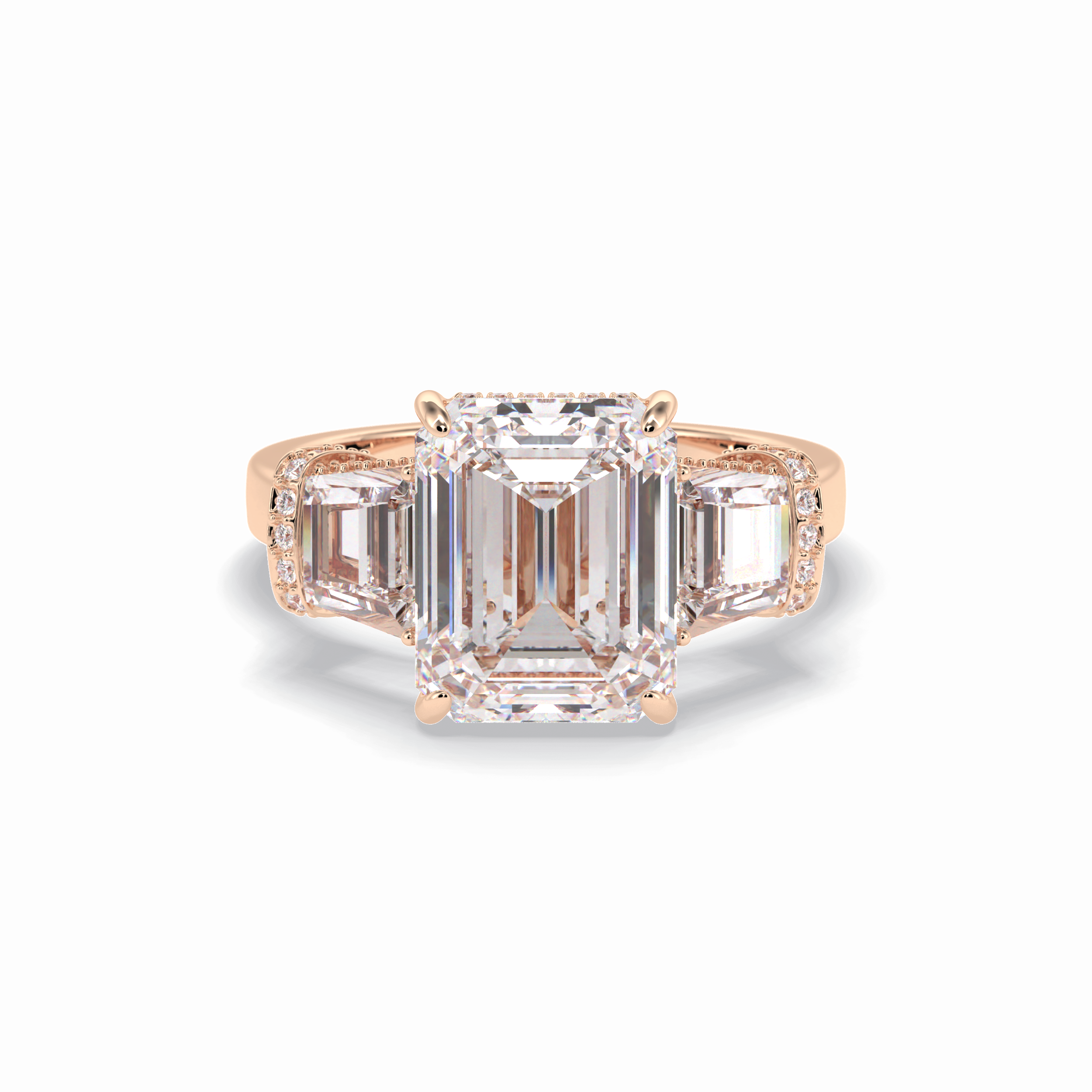 Emerald Three Stone Lab Grown Diamond Engagement Ring