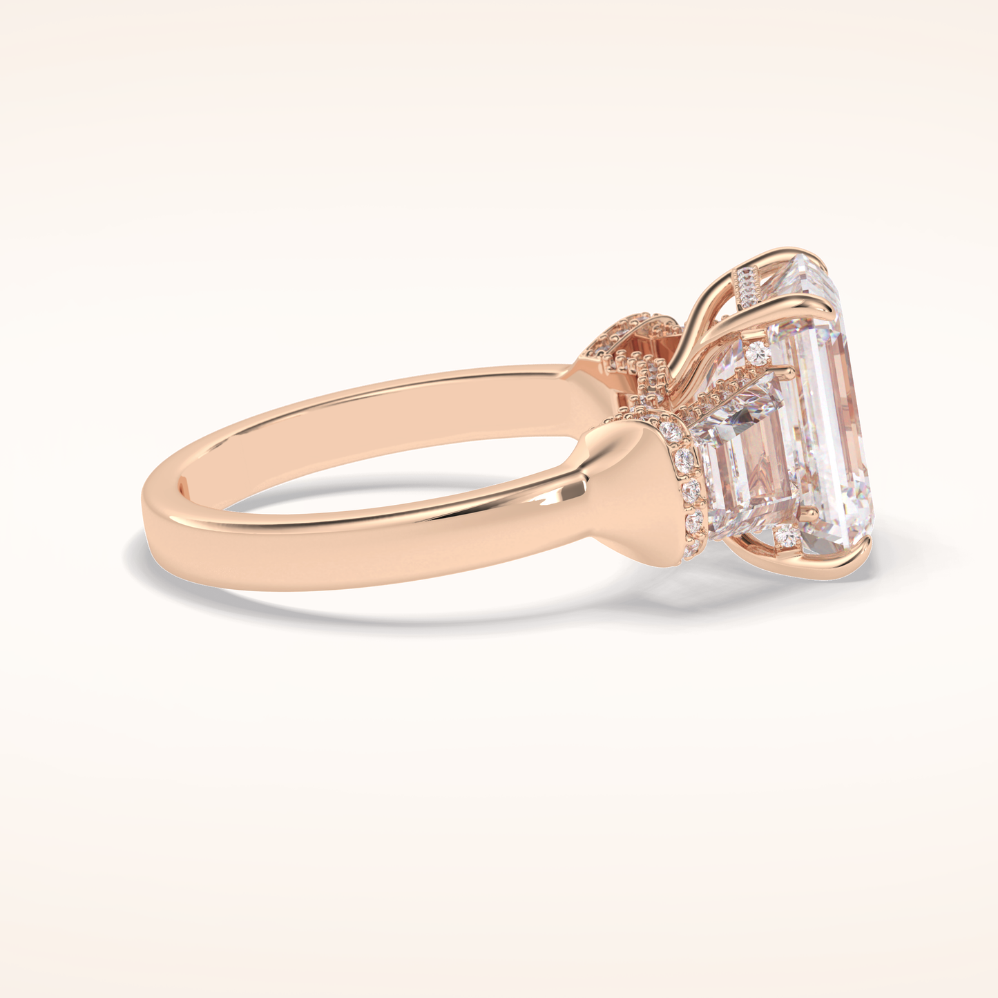 4 CT Emerald Shaped Three Stone Moissanite Engagement Ring