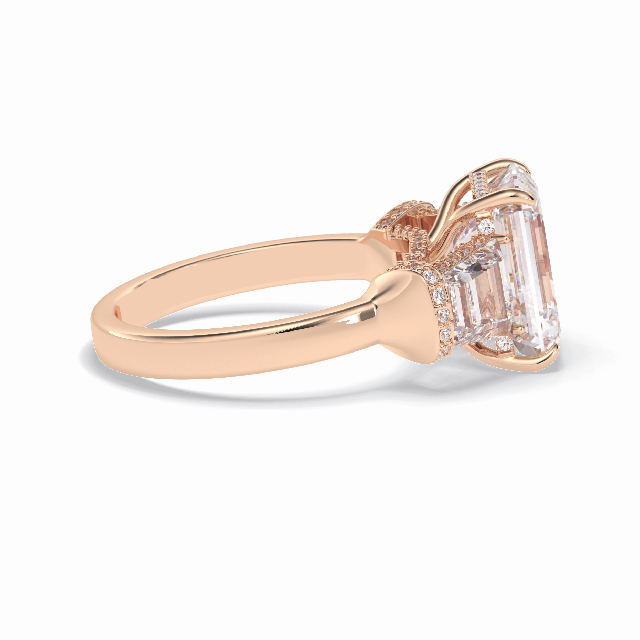 Emerald Three Stone Lab Grown Diamond Engagement Ring