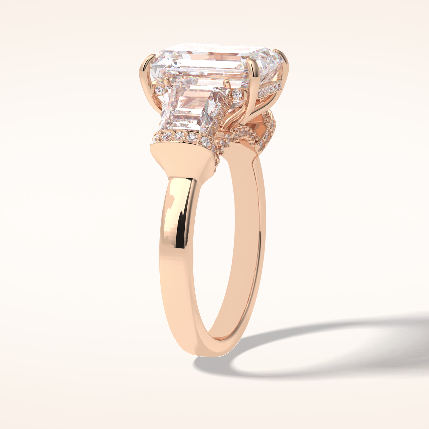 4 CT Emerald Shaped Three Stone Moissanite Engagement Ring