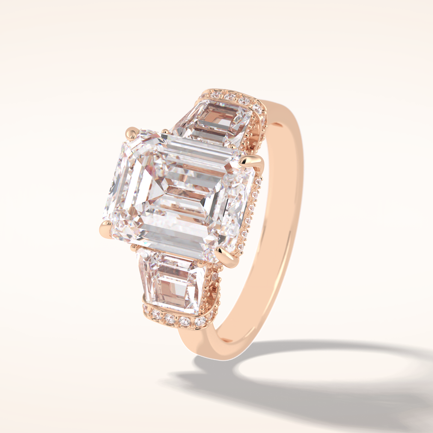 4 CT Emerald Shaped Three Stone Moissanite Engagement Ring