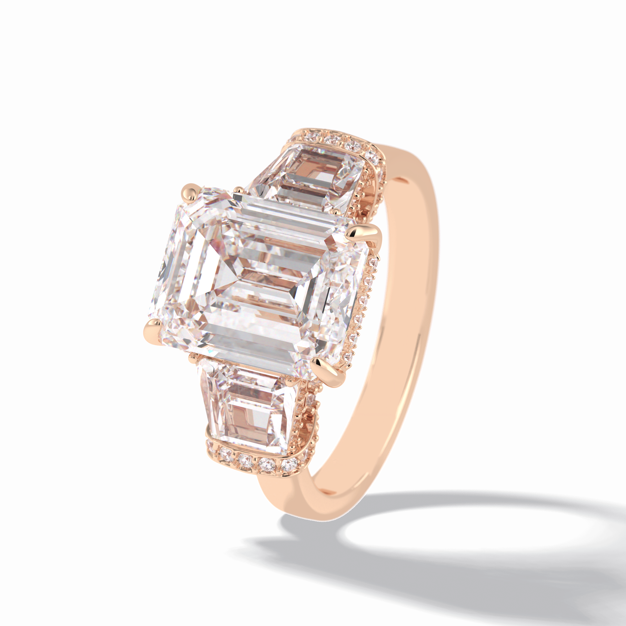 Emerald Three Stone Lab Grown Diamond Engagement Ring