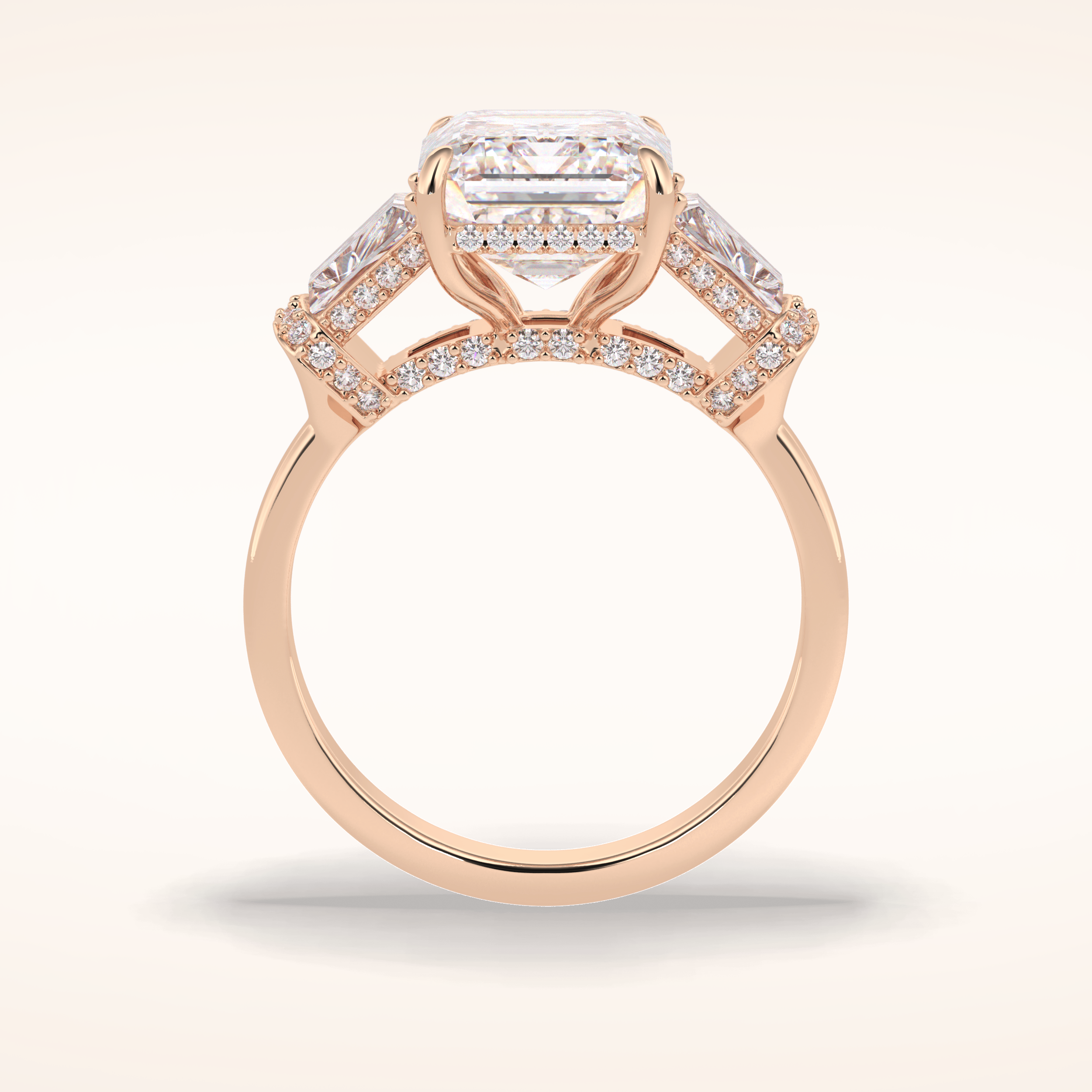 4 CT Emerald Shaped Three Stone Moissanite Engagement Ring