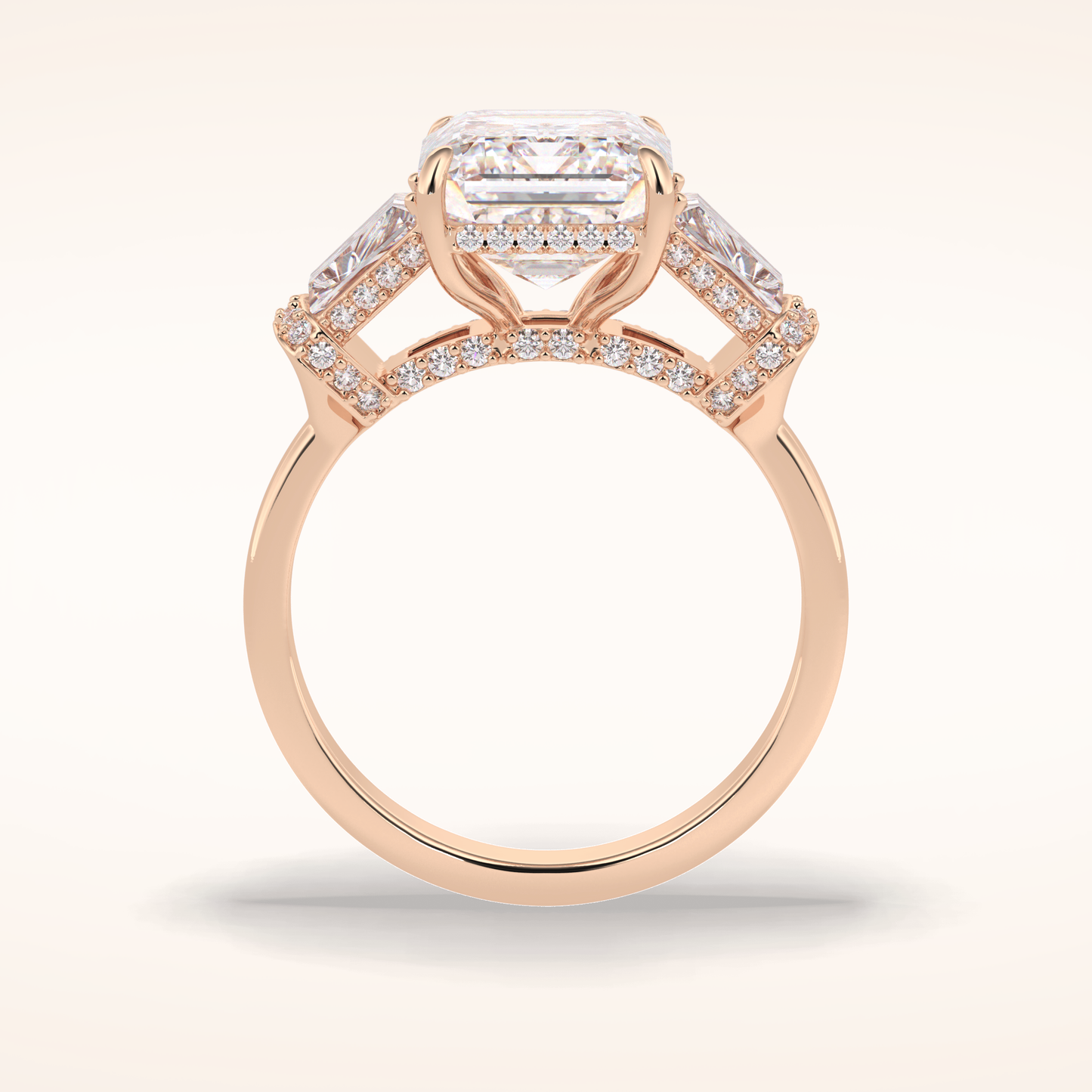 4 CT Emerald Shaped Three Stone Moissanite Engagement Ring