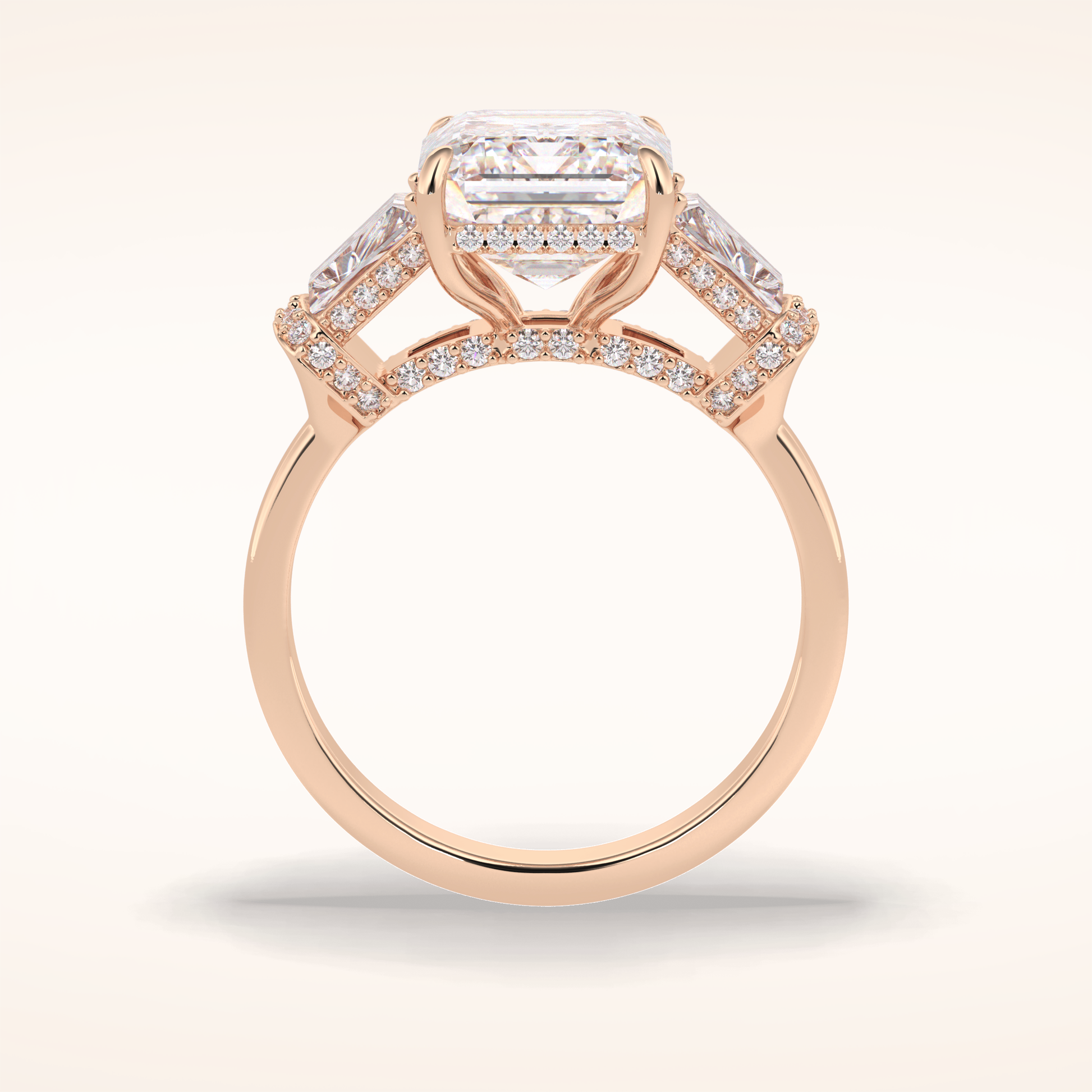 4 CT Emerald Shaped Three Stone Moissanite Engagement Ring