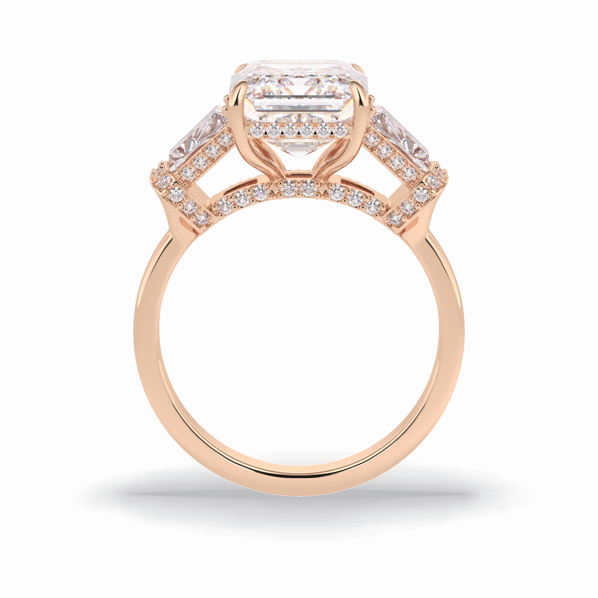 Emerald Three Stone Lab Grown Diamond Engagement Ring