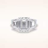 4 CT Emerald Shaped Three Stone Moissanite Engagement Ring