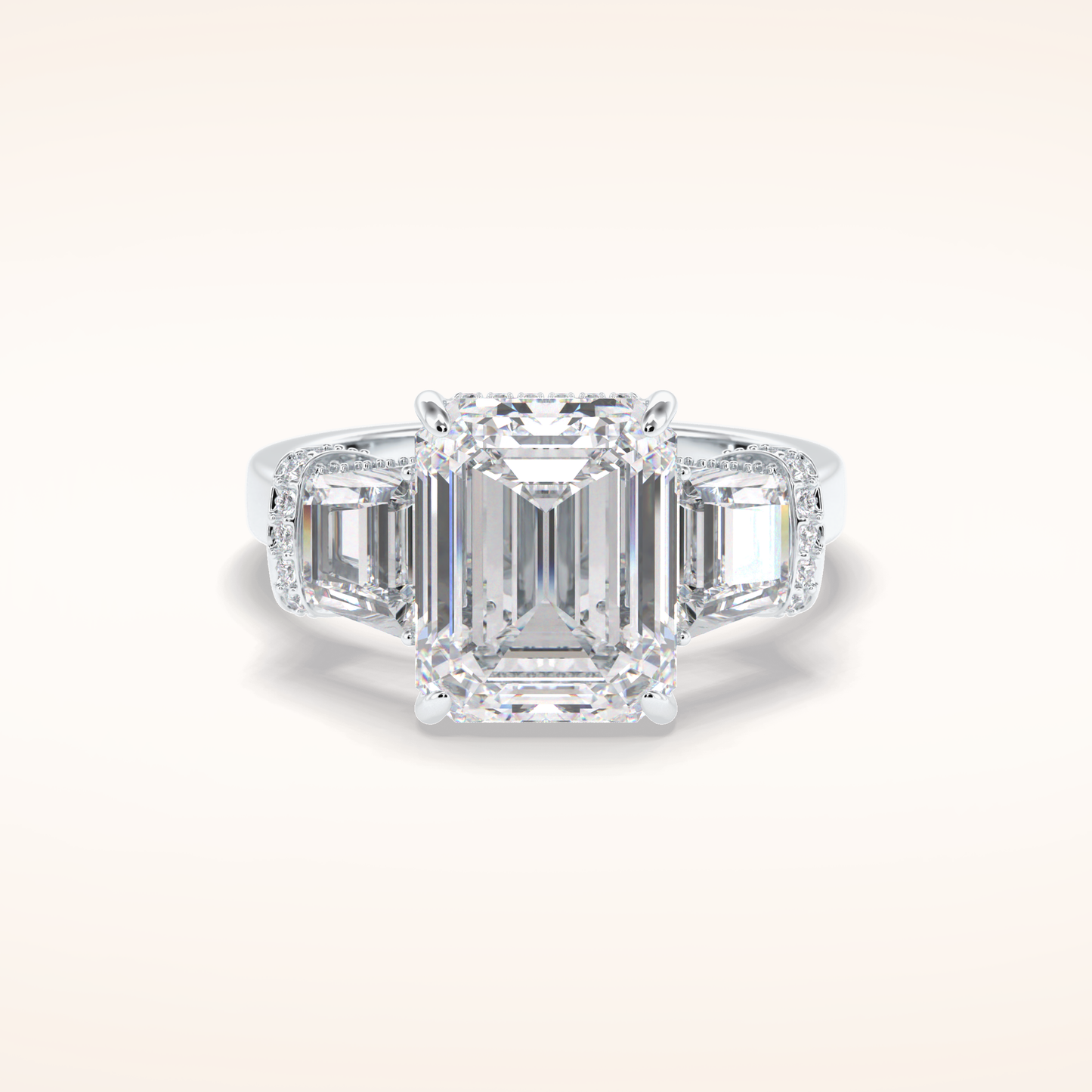 4 CT Emerald Shaped Three Stone Moissanite Engagement Ring