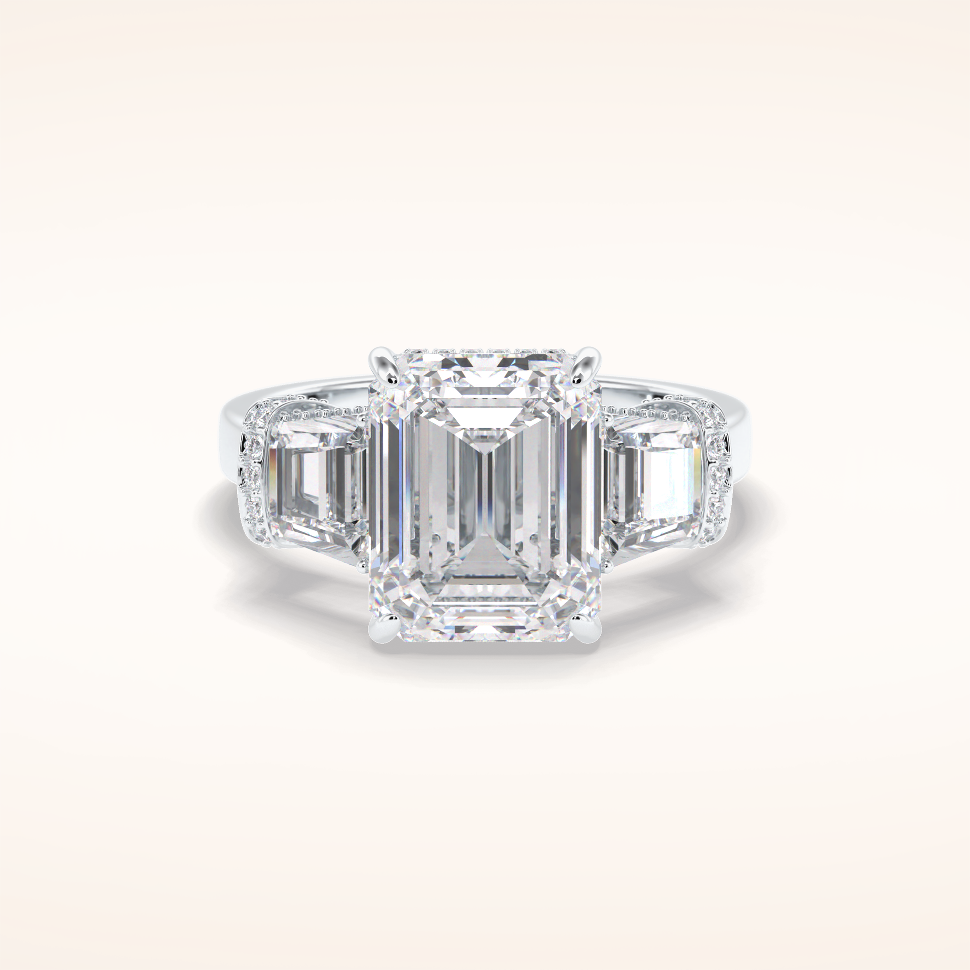 4 CT Emerald Shaped Three Stone Moissanite Engagement Ring