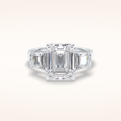 4 CT Emerald Shaped Three Stone Moissanite Engagement Ring