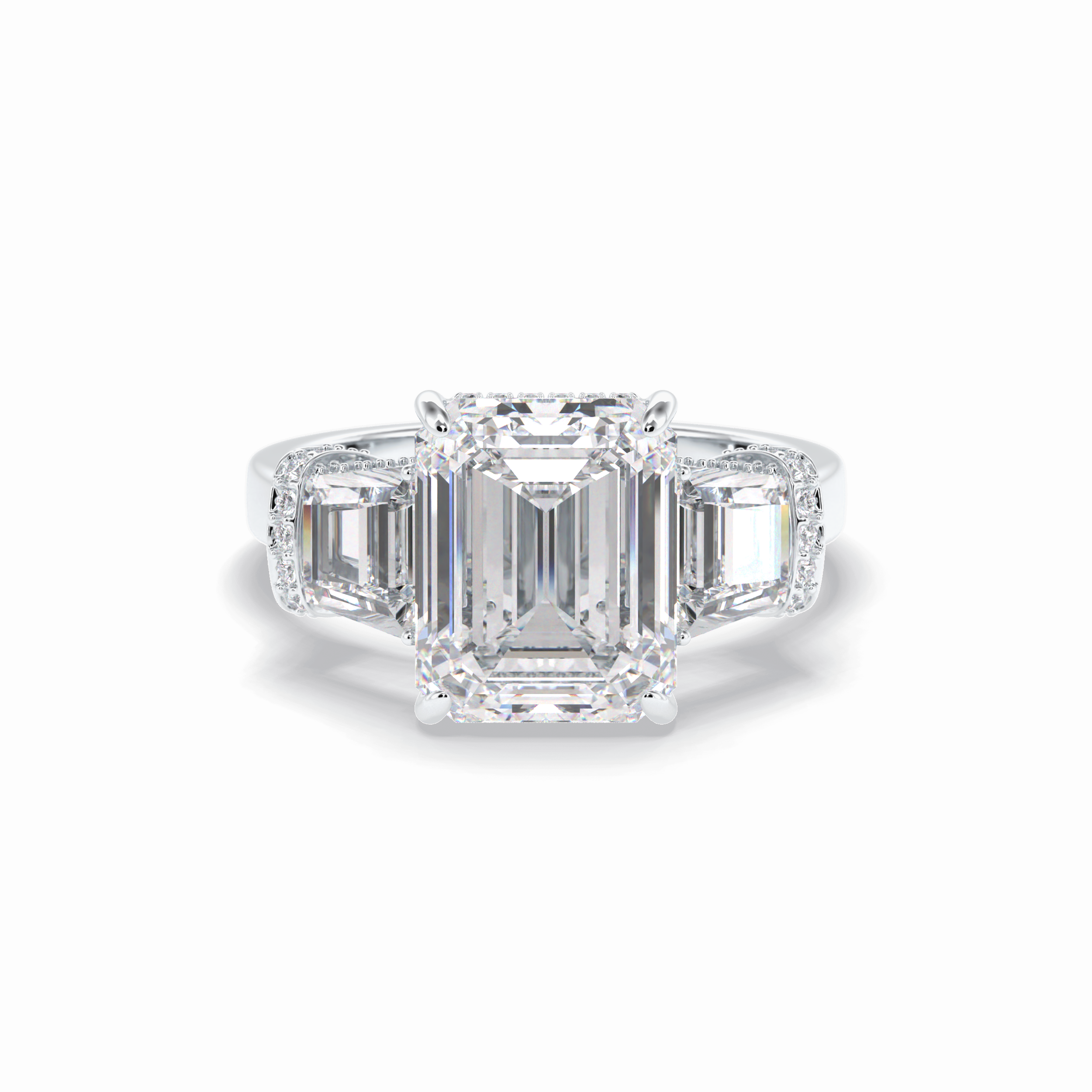 Emerald Three Stone Lab Grown Diamond Engagement Ring