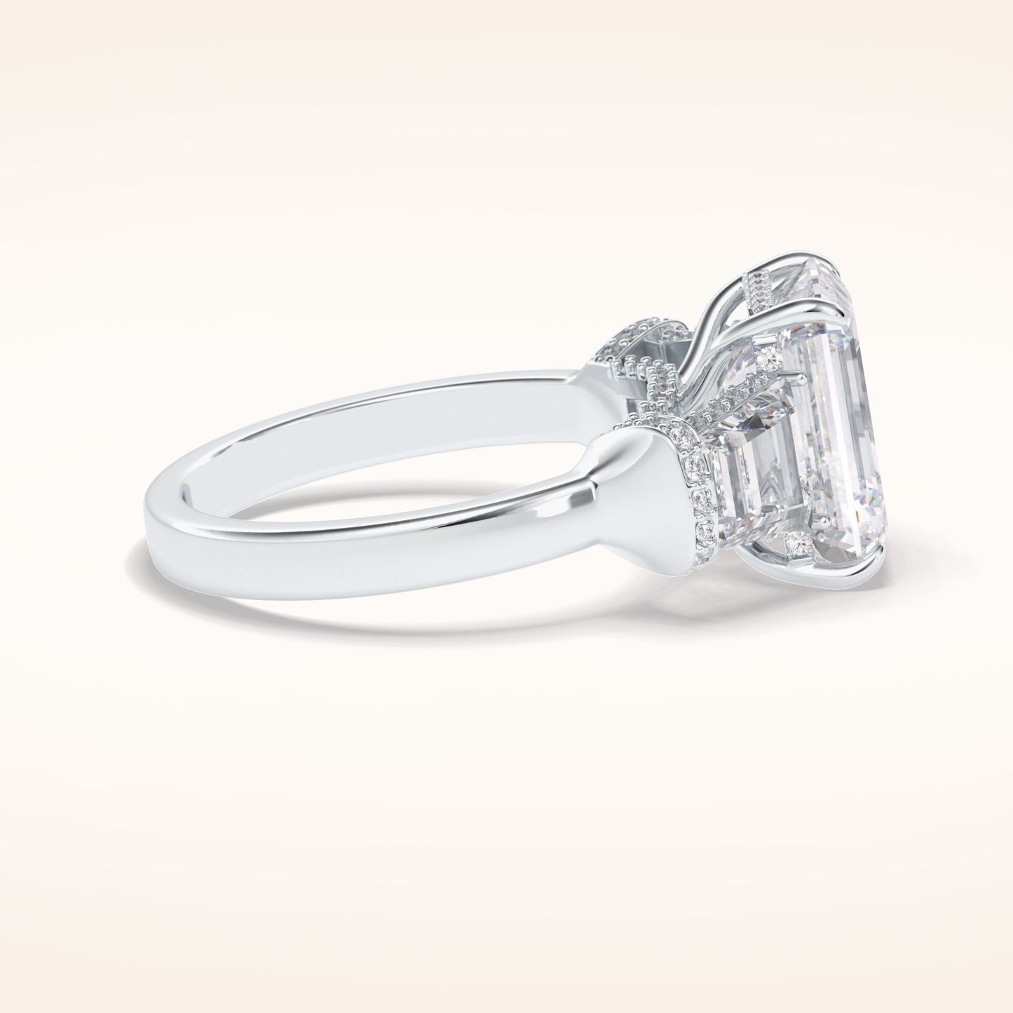 4 CT Emerald Shaped Three Stone Moissanite Engagement Ring