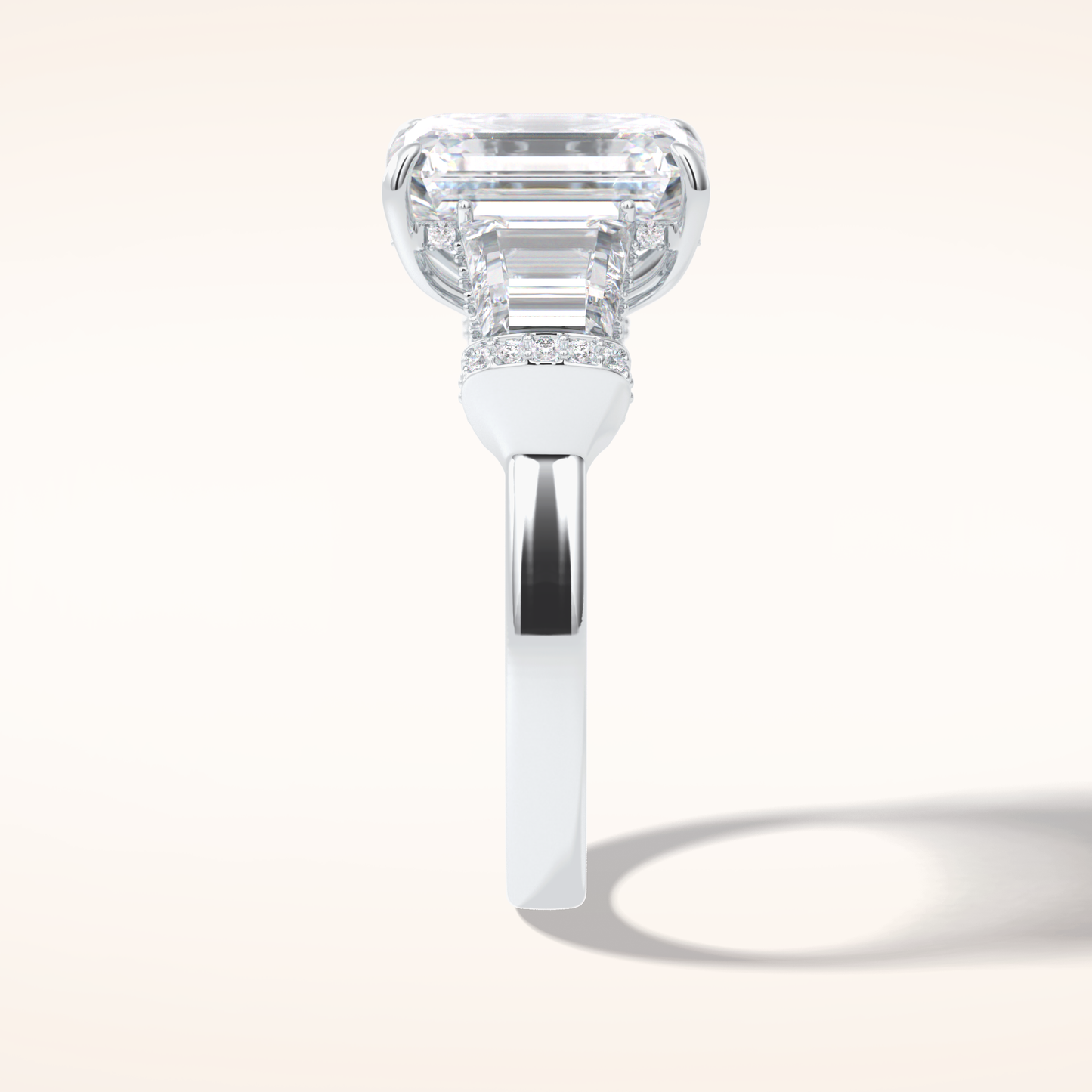 4 CT Emerald Shaped Three Stone Moissanite Engagement Ring