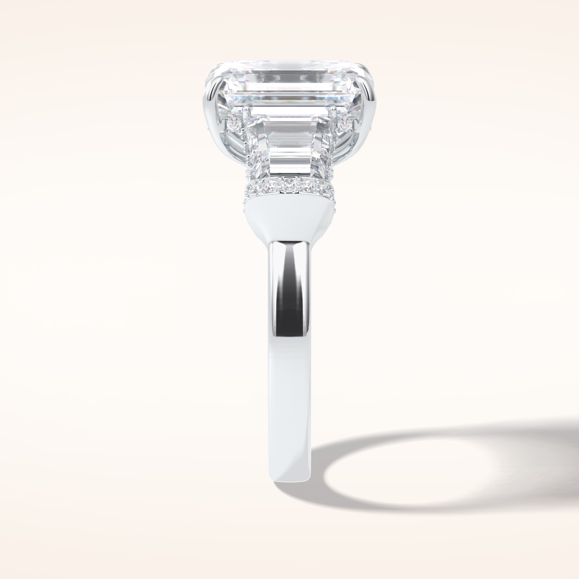 4 CT Emerald Shaped Three Stone Moissanite Engagement Ring