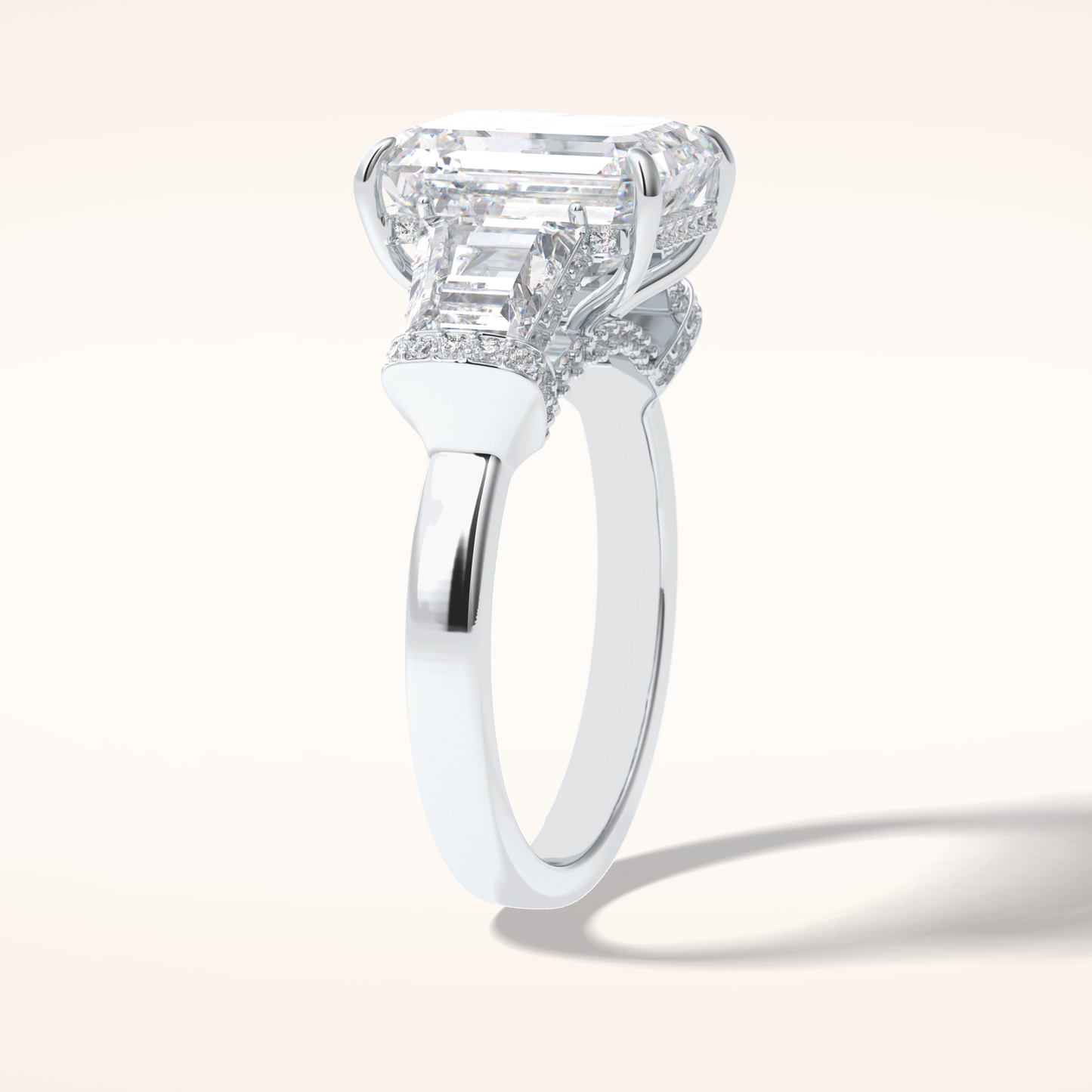 4 CT Emerald Shaped Three Stone Moissanite Engagement Ring