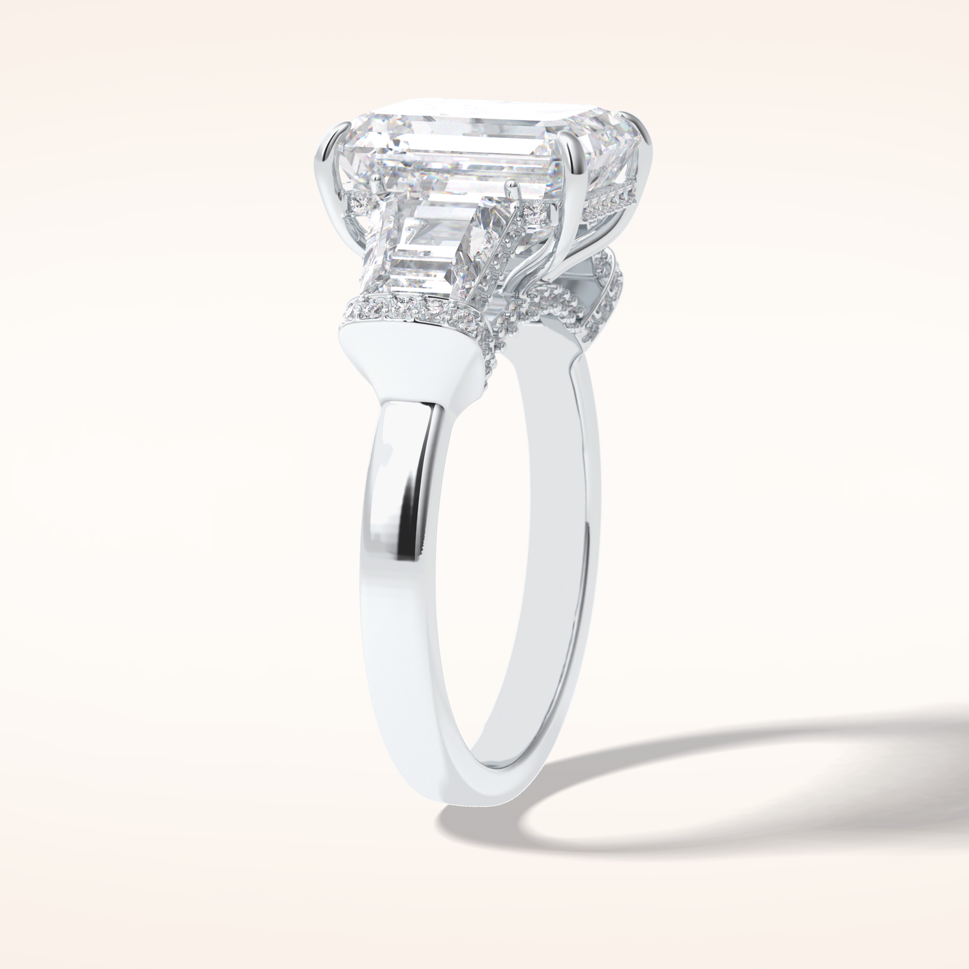 4 CT Emerald Shaped Three Stone Moissanite Engagement Ring