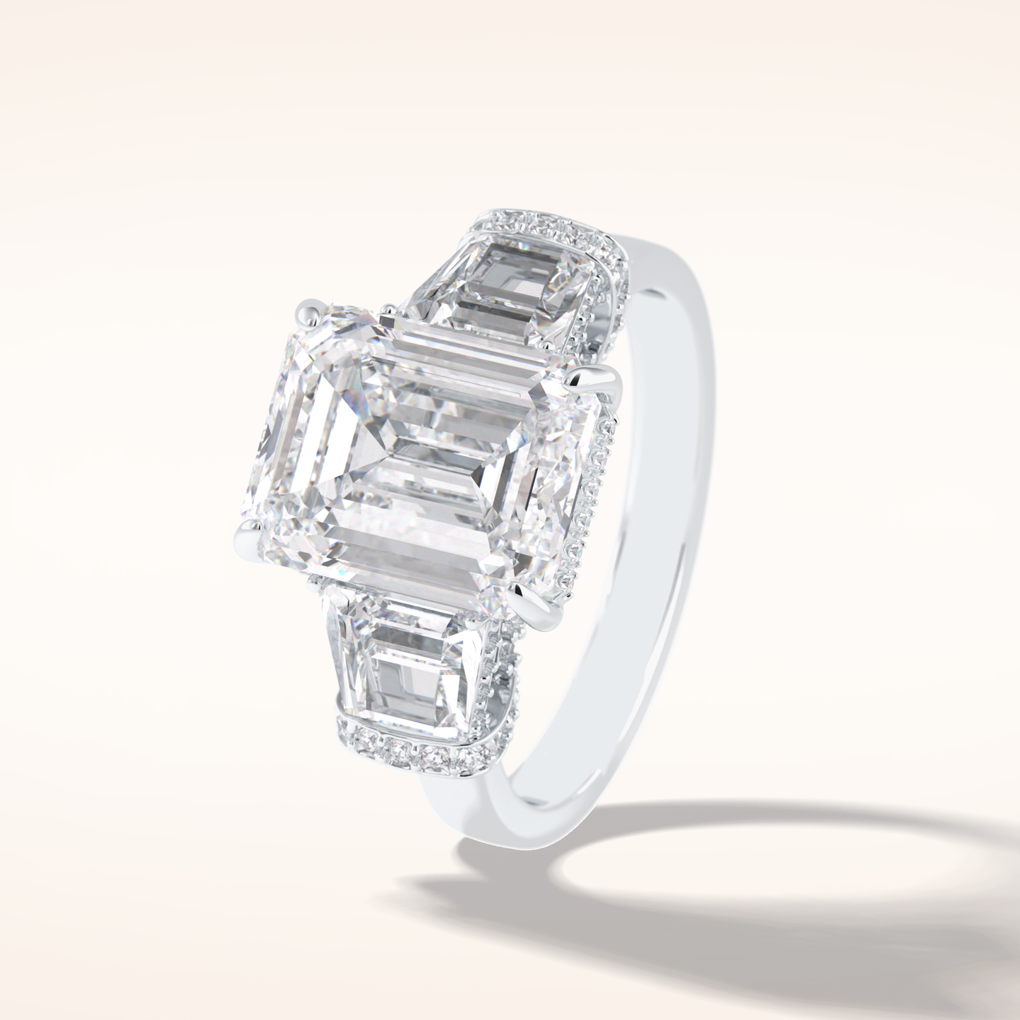 4 CT Emerald Shaped Three Stone Moissanite Engagement Ring