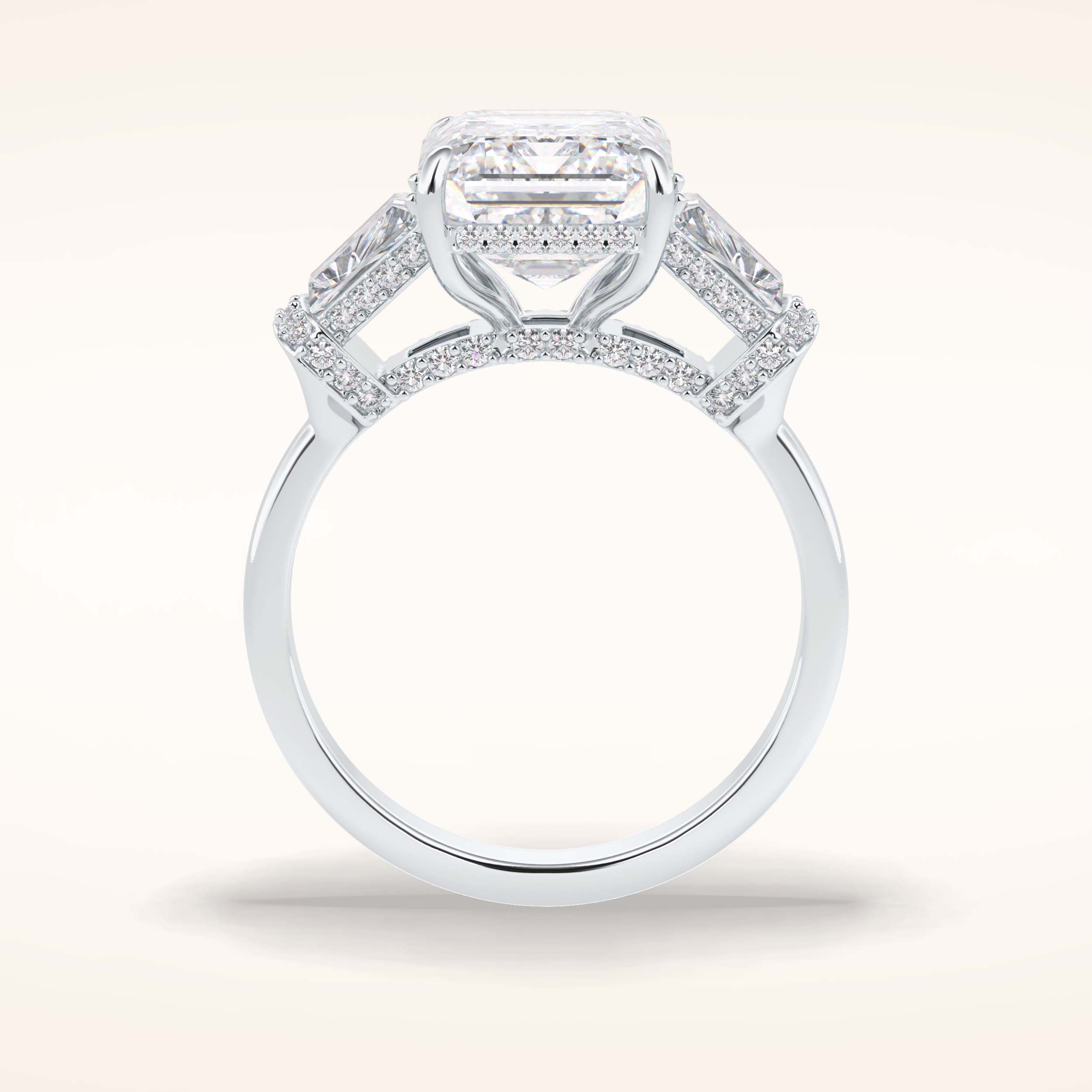 4 CT Emerald Shaped Three Stone Moissanite Engagement Ring