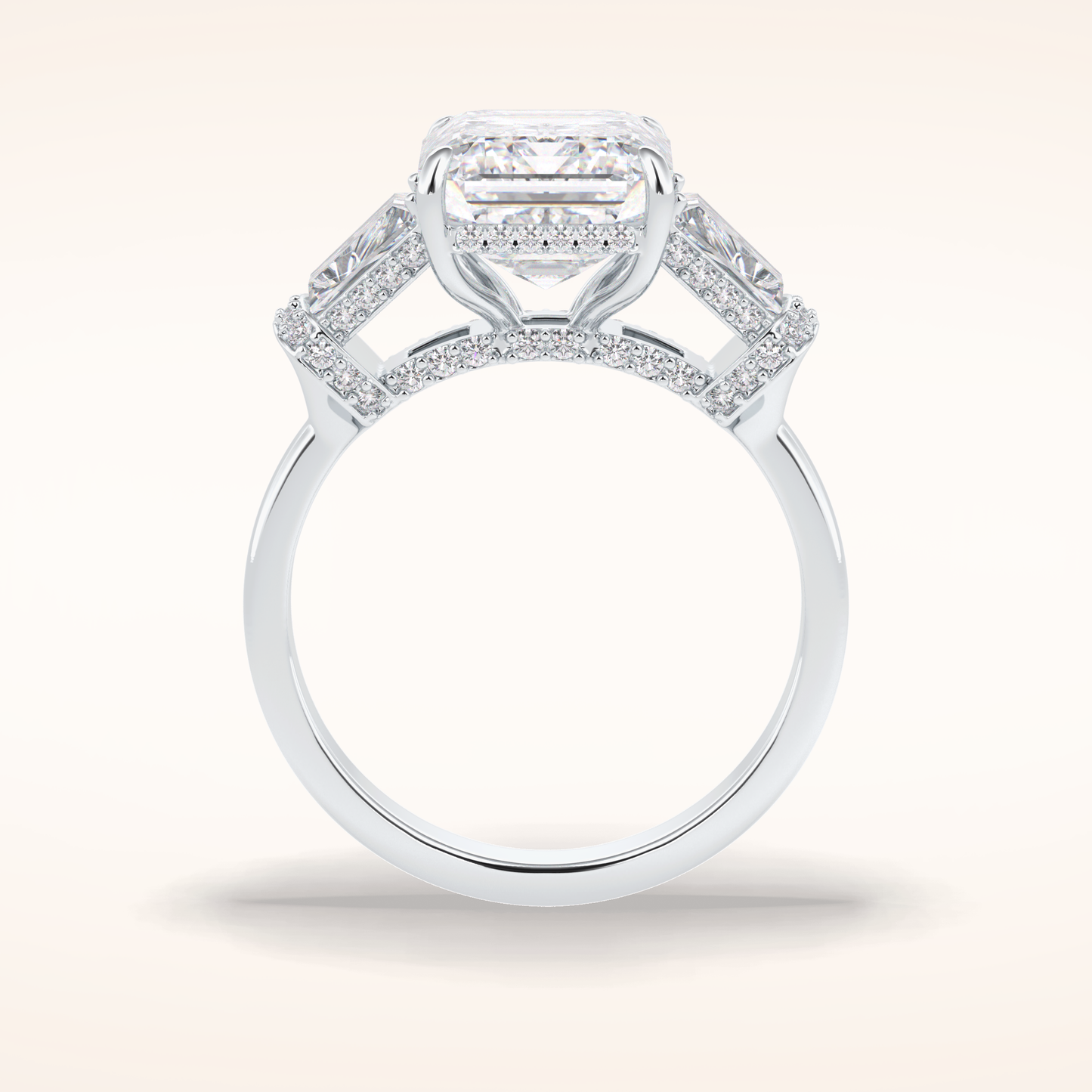 4 CT Emerald Shaped Three Stone Moissanite Engagement Ring