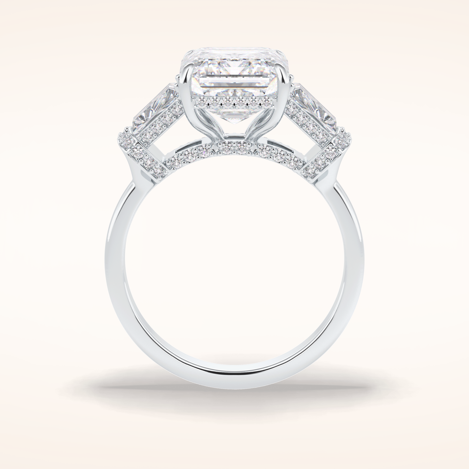 4 CT Emerald Shaped Three Stone Moissanite Engagement Ring