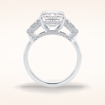 4 CT Emerald Shaped Three Stone Moissanite Engagement Ring