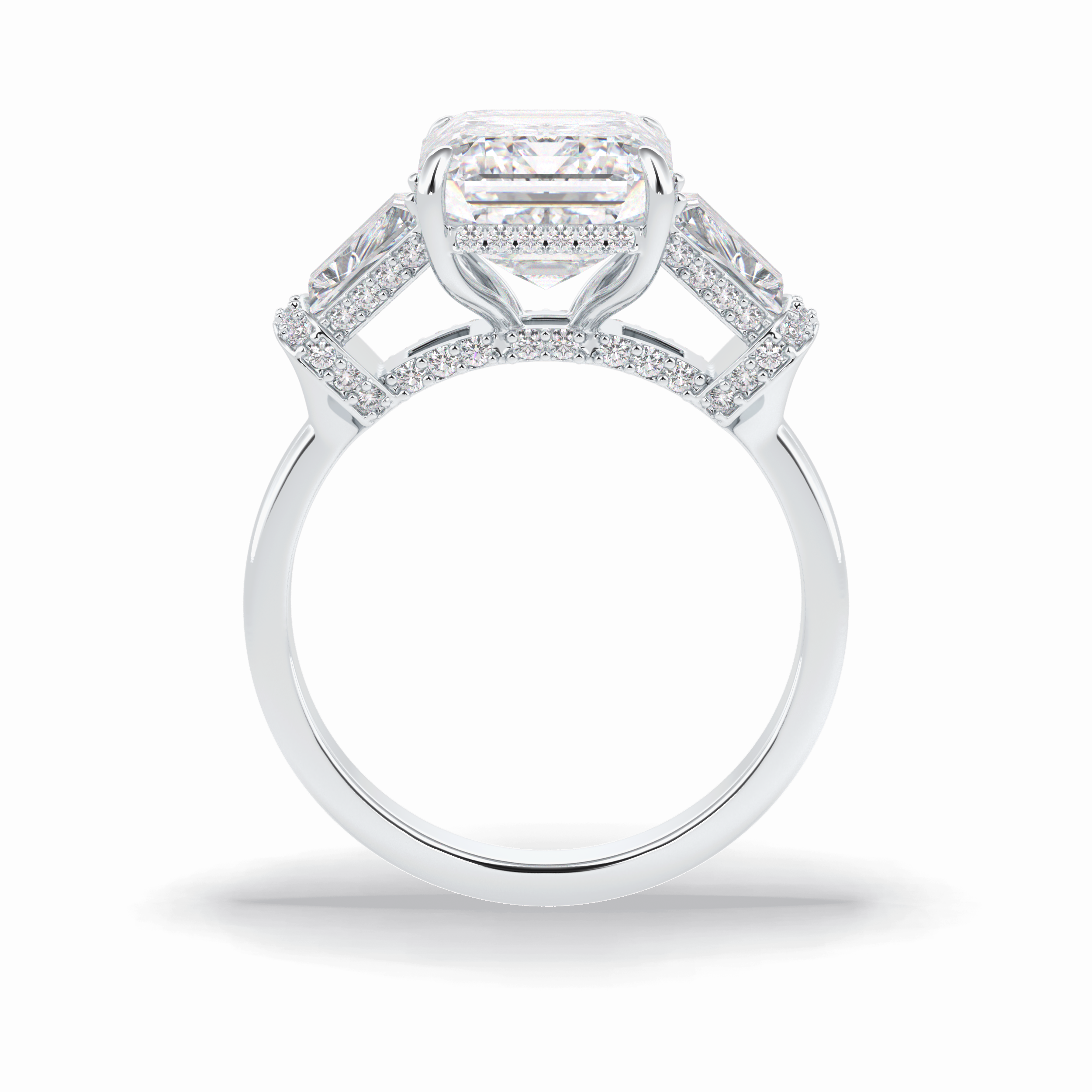 Emerald Three Stone Lab Grown Diamond Engagement Ring