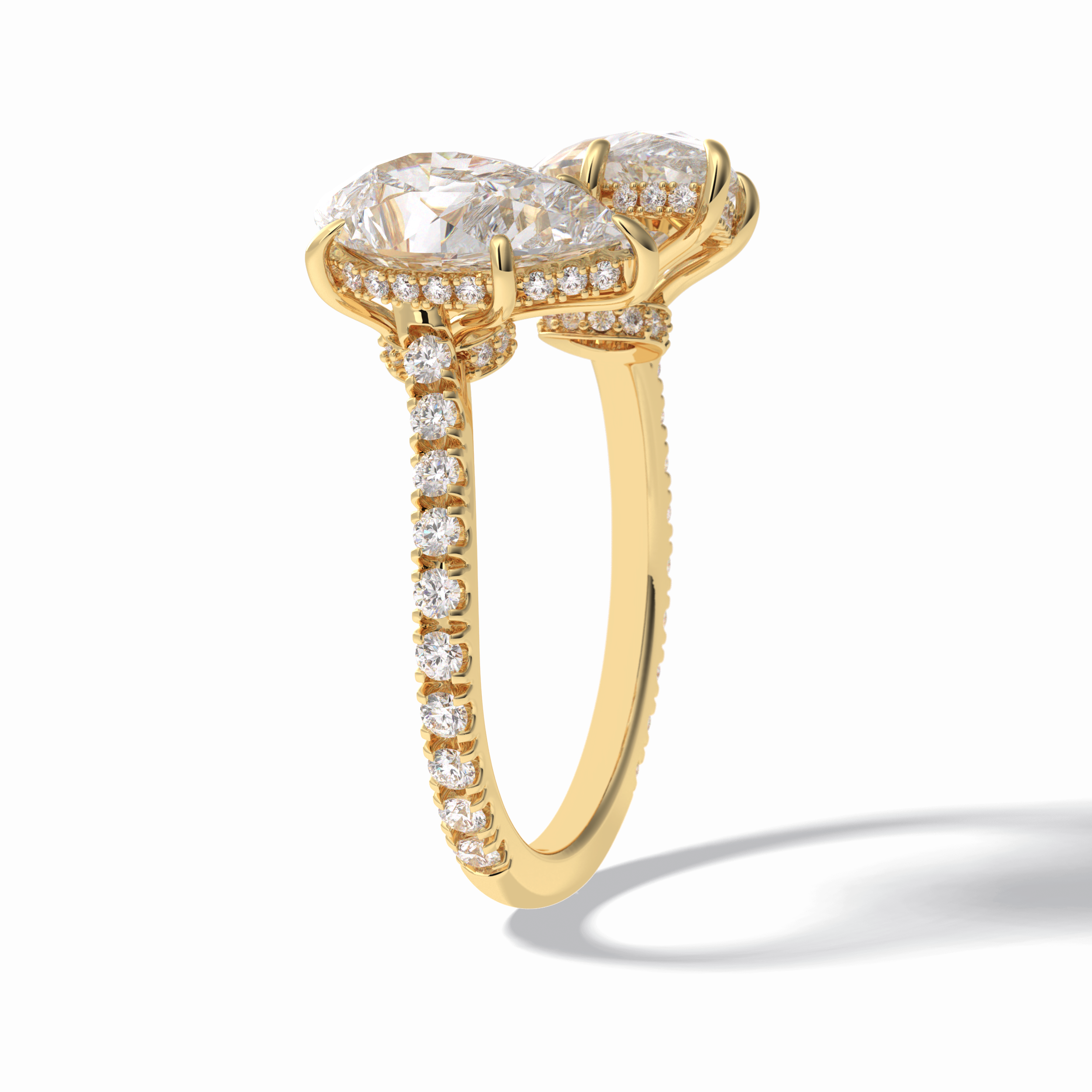 Pear Two Stone & Pave Lab Grown Diamond Engagement Ring