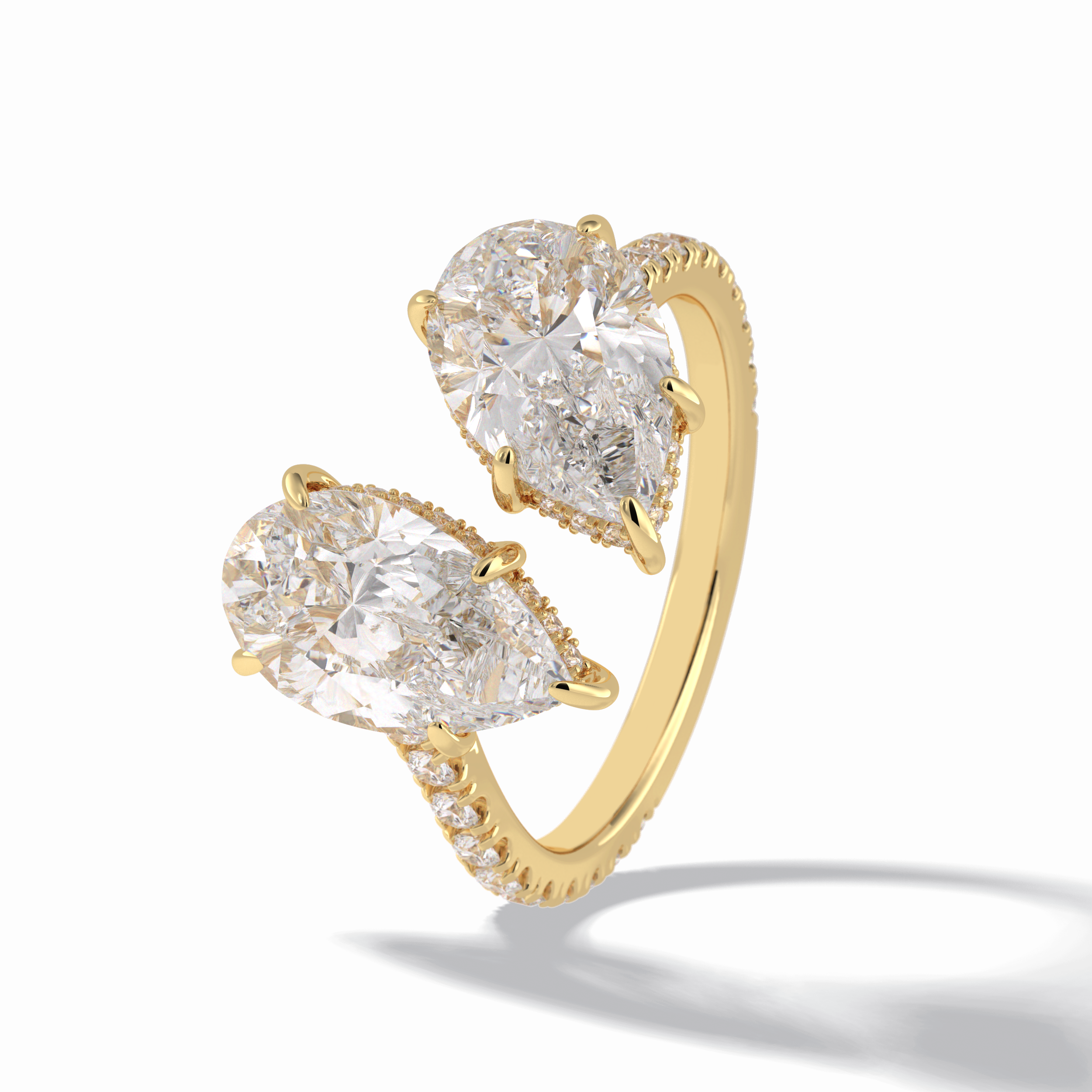 Pear Two Stone & Pave Lab Grown Diamond Engagement Ring