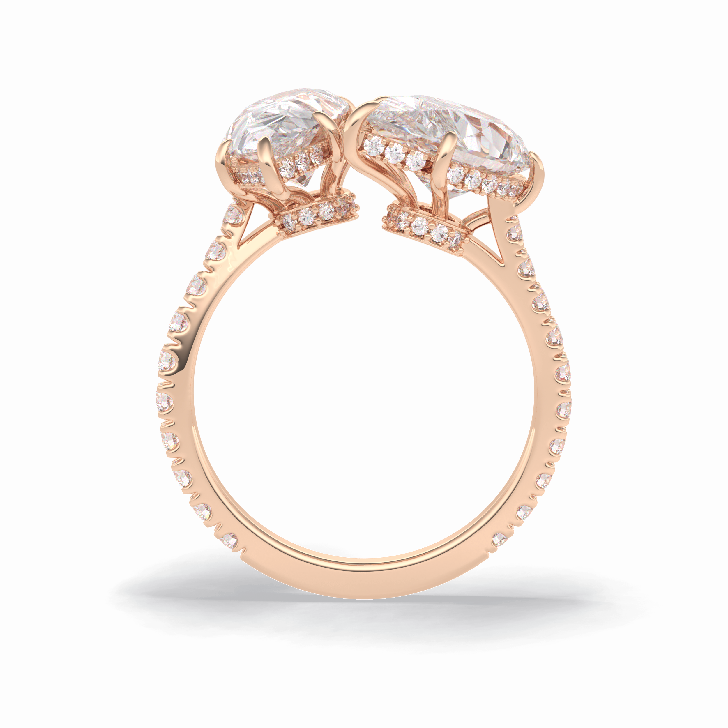 Pear Two Stone & Pave Lab Grown Diamond Engagement Ring