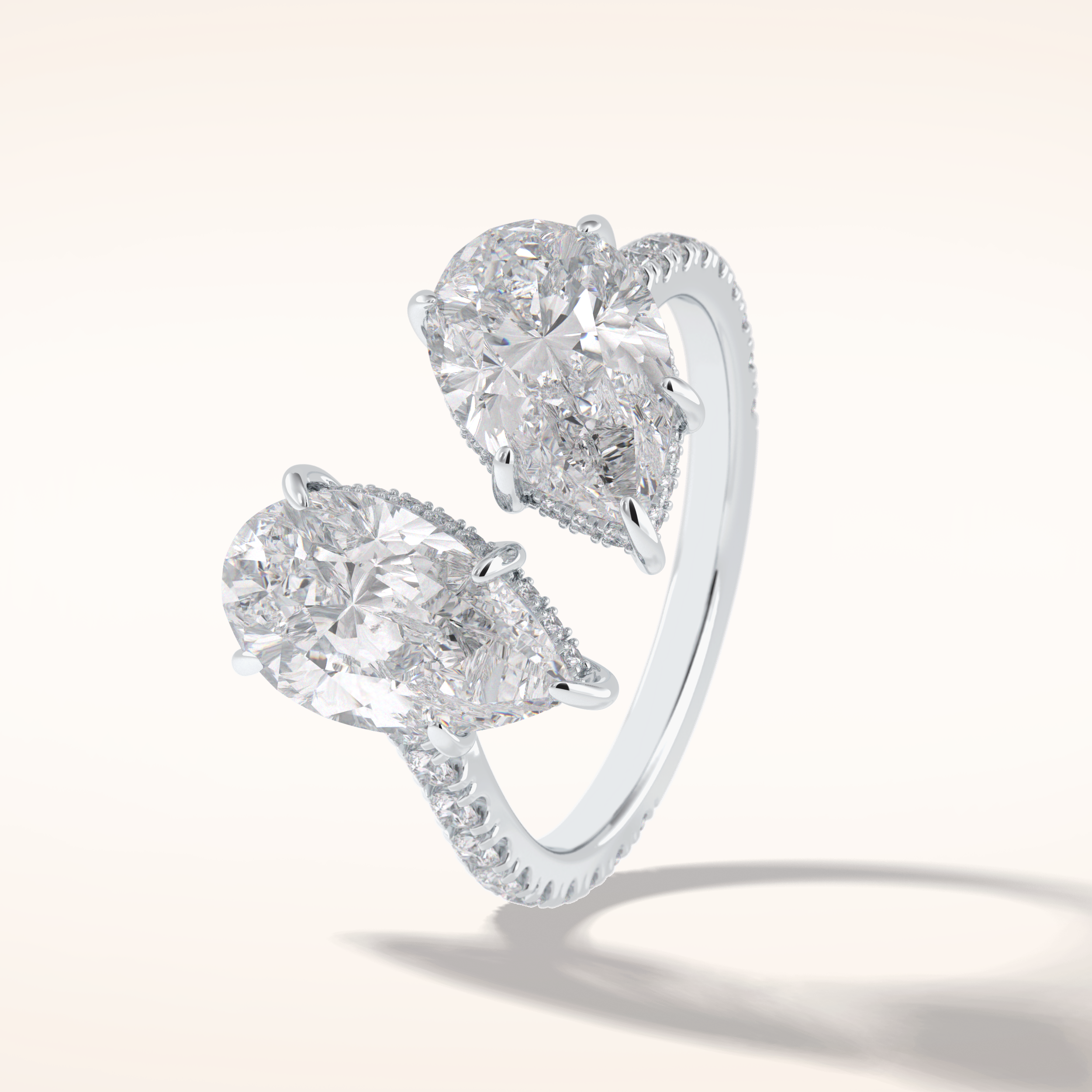 4 CT Pear Shaped Pave Moissanite Engagement Ring