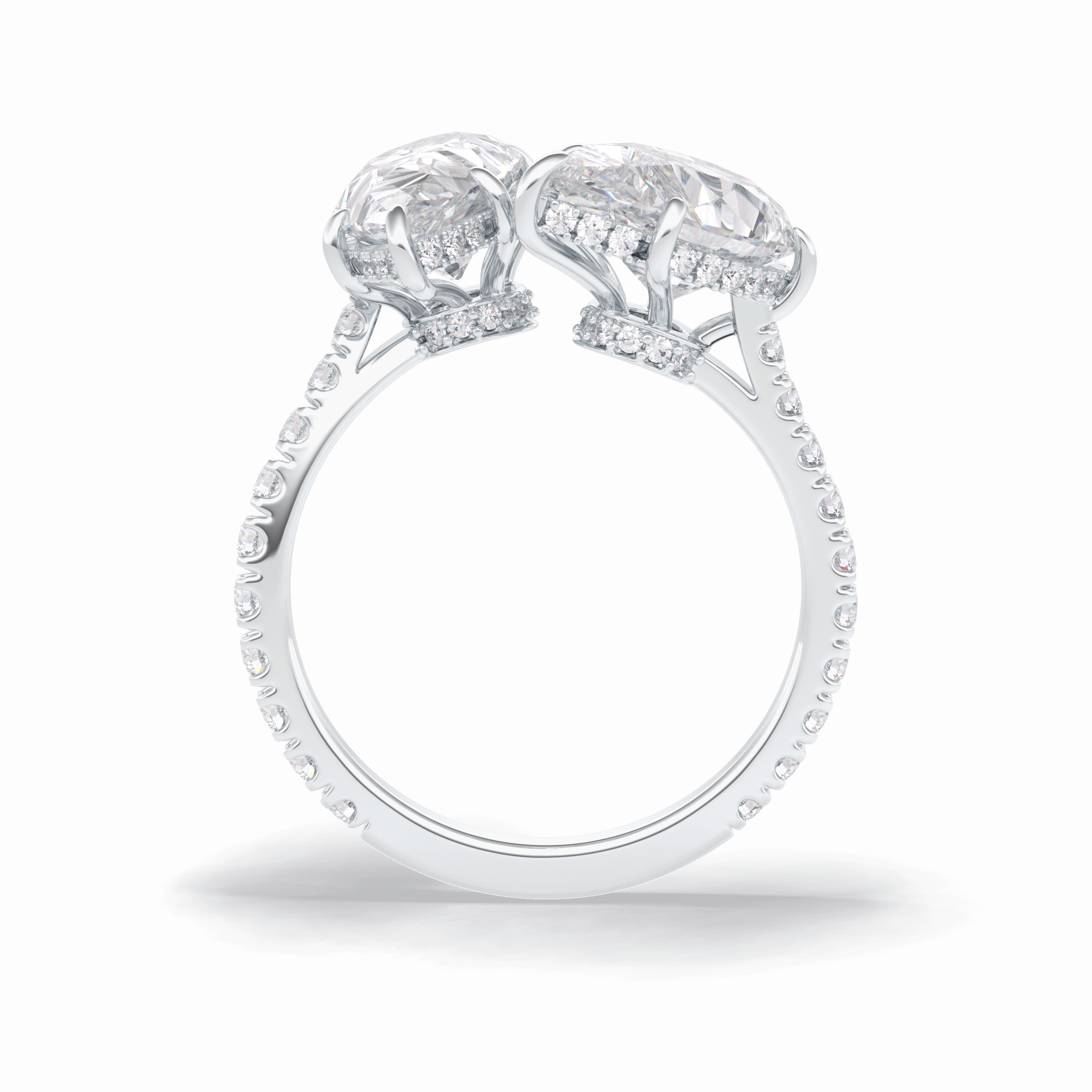 Pear Two Stone & Pave Lab Grown Diamond Engagement Ring